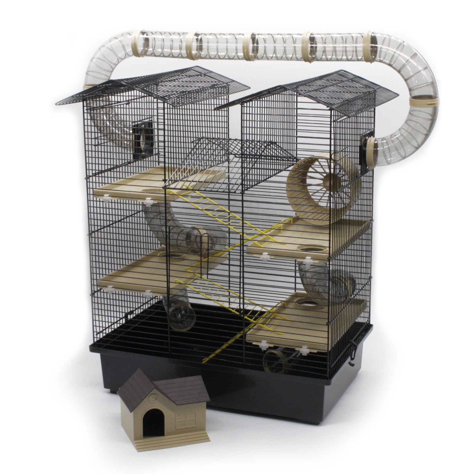 ZooPaul Nagerkäfig Hamsterkäfig XXL CH2 Plus mit Zubehör Maus Hamster Käfig Tunnelsystem Haus (Schwarz Beige)