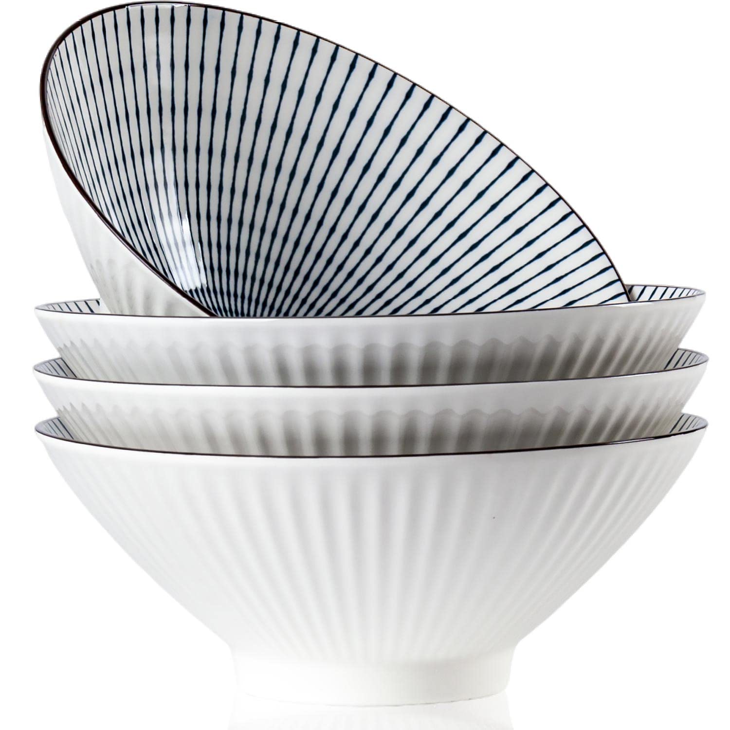 Qinlang Juego de 4 cuencos de ramen japoneses de 38 onzas, cuencos de sopa, cuencos pho, cuencos de fideos, cuencos de cerámica azul y blanco, 8 pulgadas