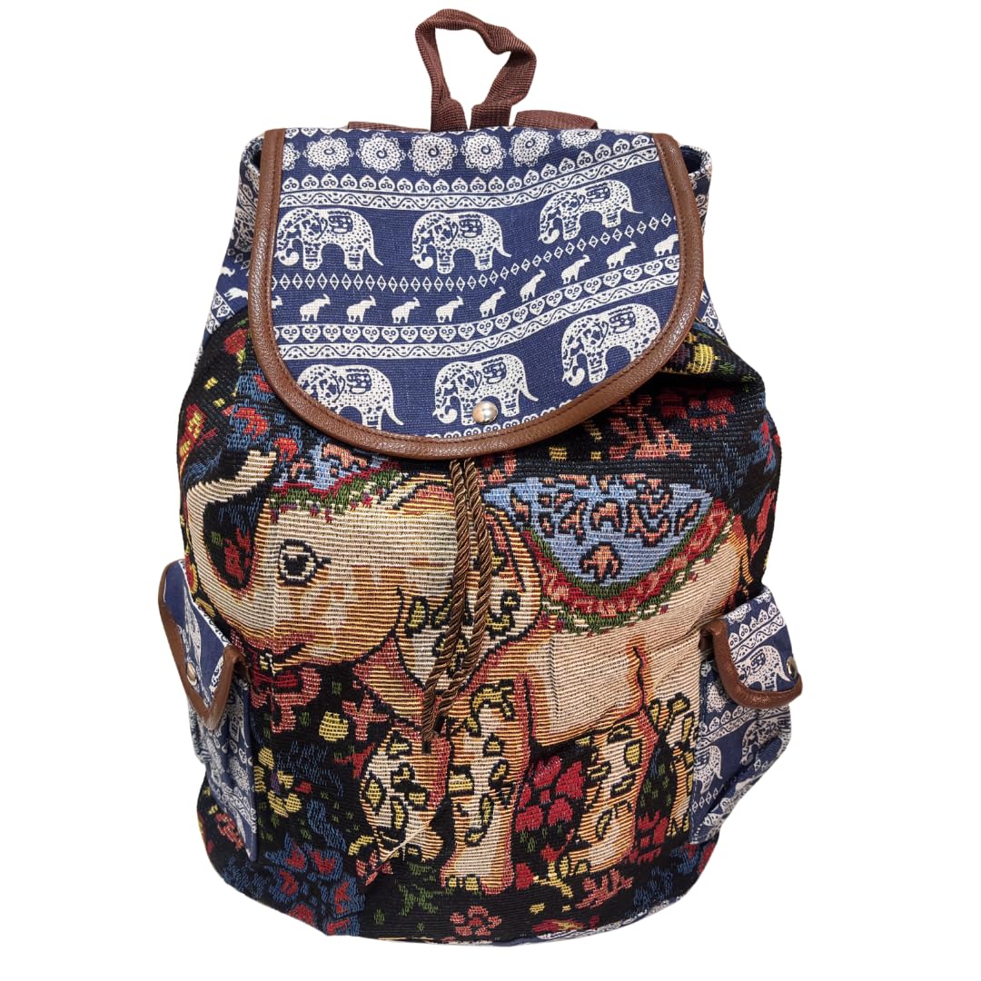 trekking paradise edition: canvas elephant print drawstring backpack