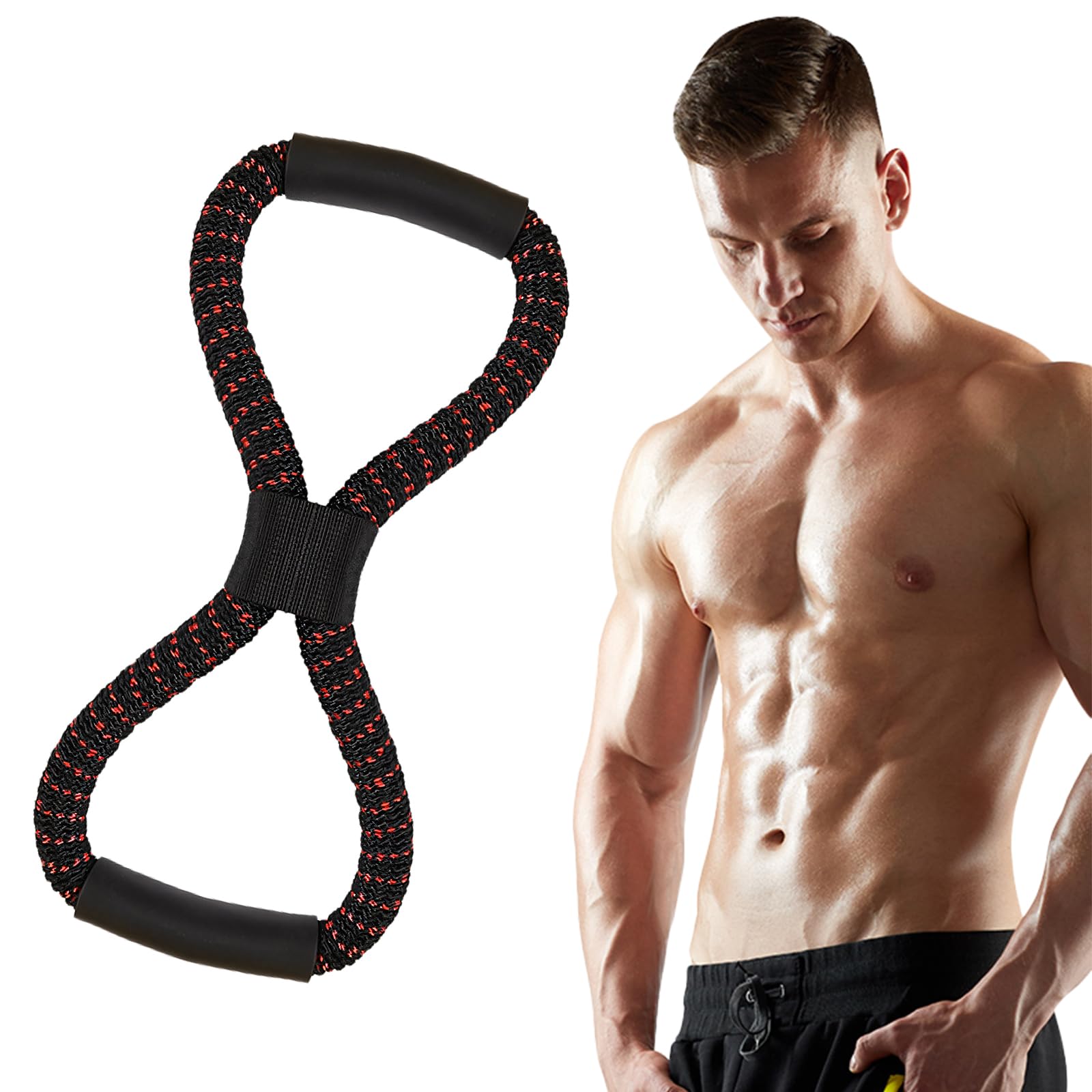 Multi-Function Figure 8 Resistance Band Stretch Bands for Exercise arm Workout Equipment Portable Home Office ElasticRopes for Yoga Pilates(Black)