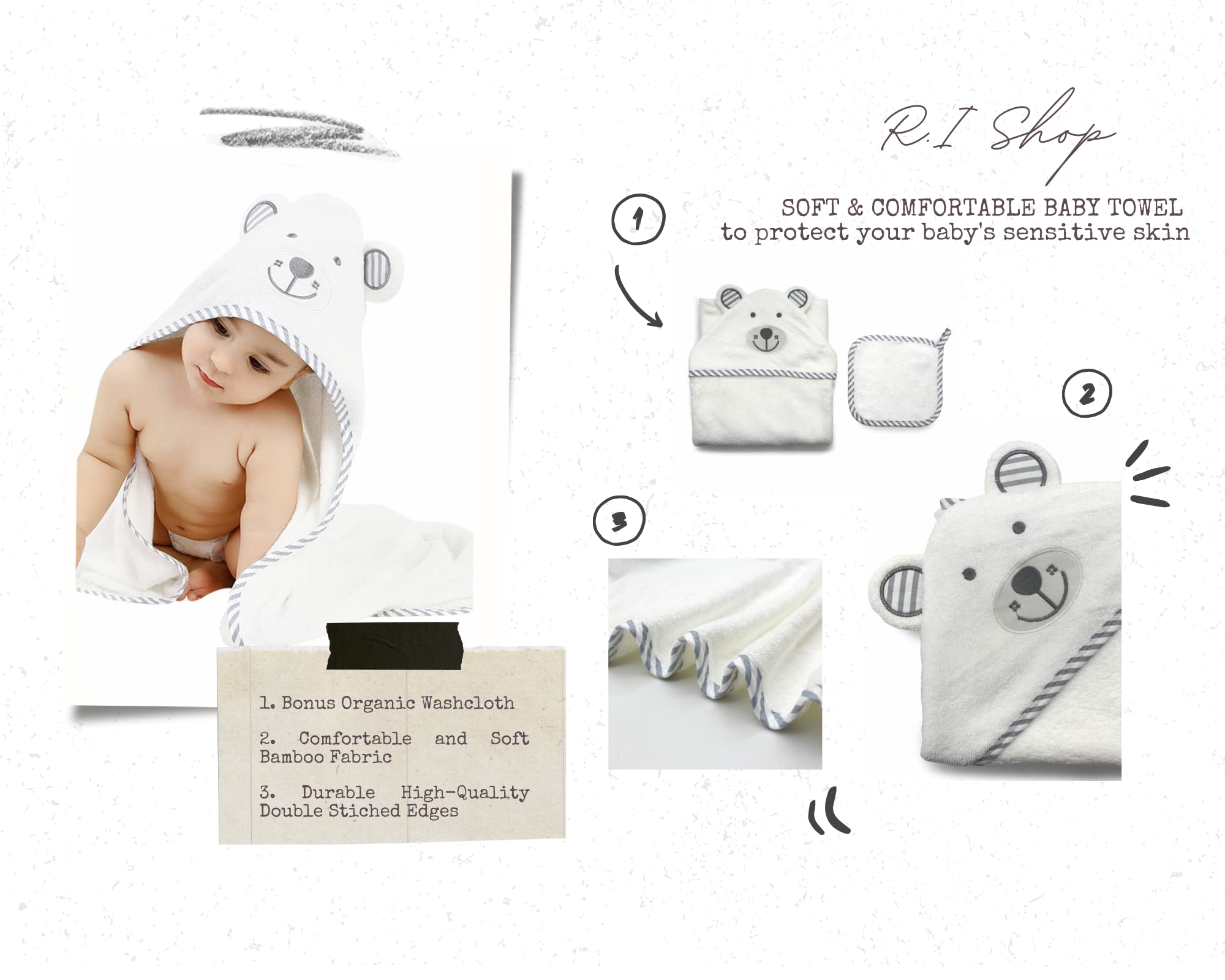 Asciugamano per bambini in bambù, XL, con cappuccio, set completo con guanto da bagno, funziona alla grande come asciugamano per neonati o asciugamano per neonati, perfetto per lista dei bambini e