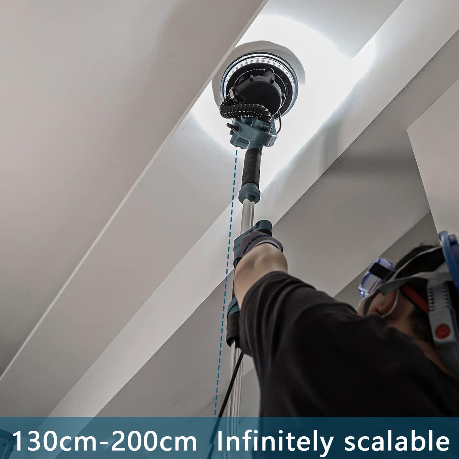 Lijadora Pared 1800w, Lijadora Eléctrica para Paneles Yeso, Pulidora Paredes con Sistema Aspiración Automática Sin Polvo, Mango Extensible Antivibración,Sander+20sandpad