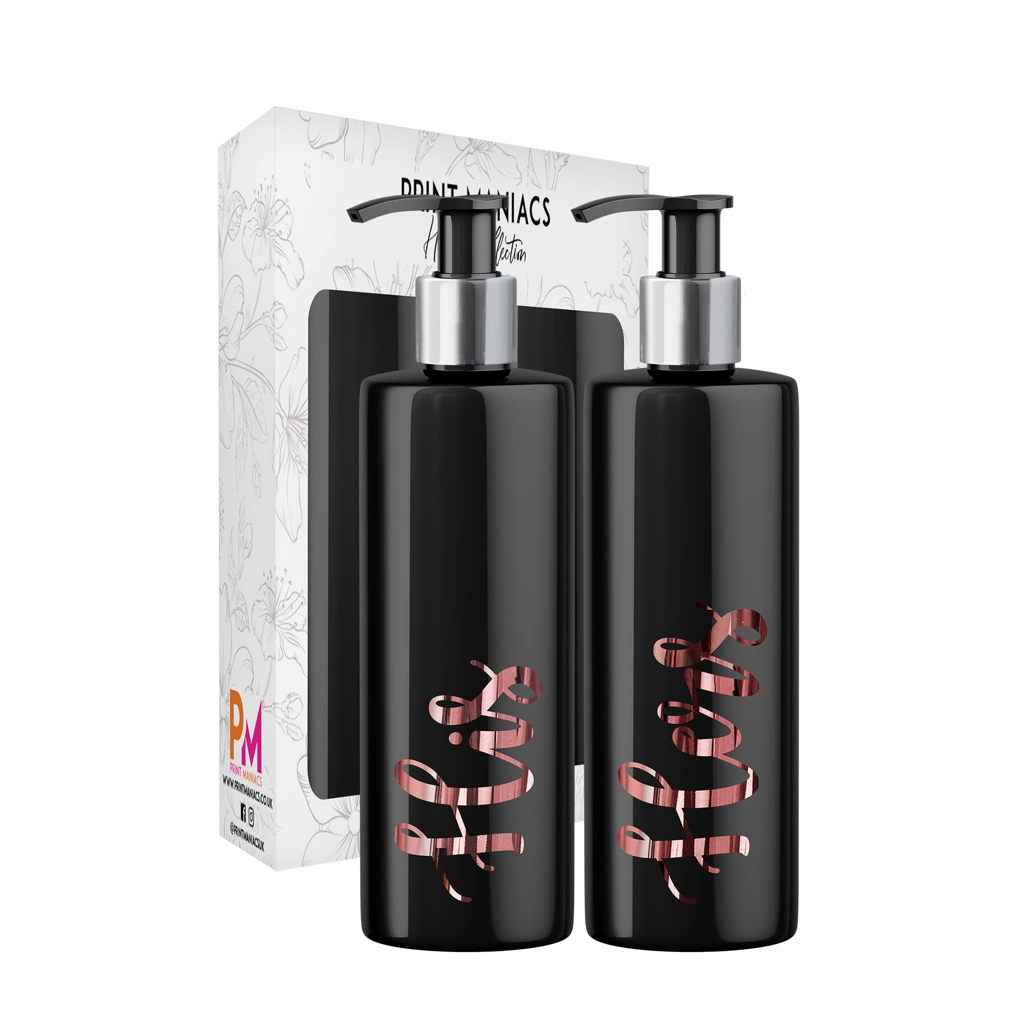 Print Maniacs Mrs Hinch Inspired Black Personalised Dispenser Silver Pump Bottles His hers (Rose Gold) โ image 1