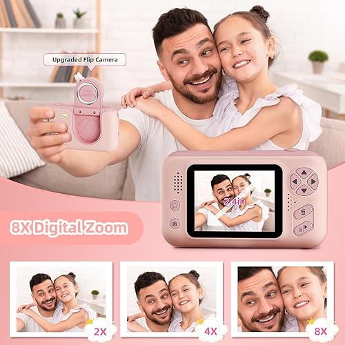 Miniatura 3 de Makolle Cámara de selfie infantil de video digital HD, regalo de cumpleaños de Navidad para niñas de 3 a 9 años, juguete portátil para niños de 3,