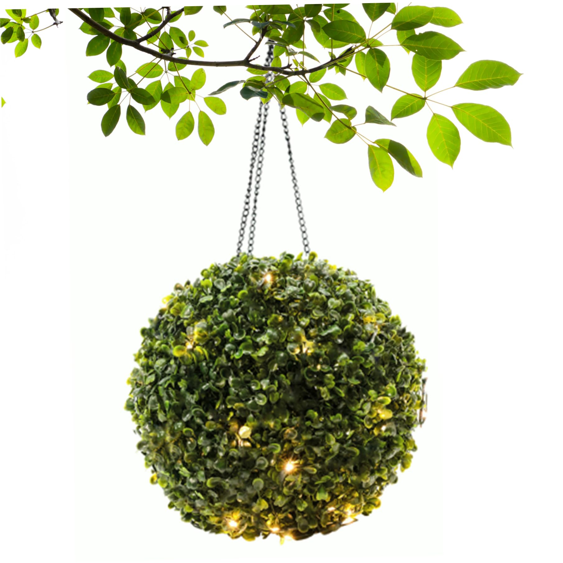 Latemeia Topiary Balls with Solar Lights Hanging Topiary Ball Artificial Boxwood Ball for Wedding Garden Decor, Green 7.9x16.1 inch, Flowers