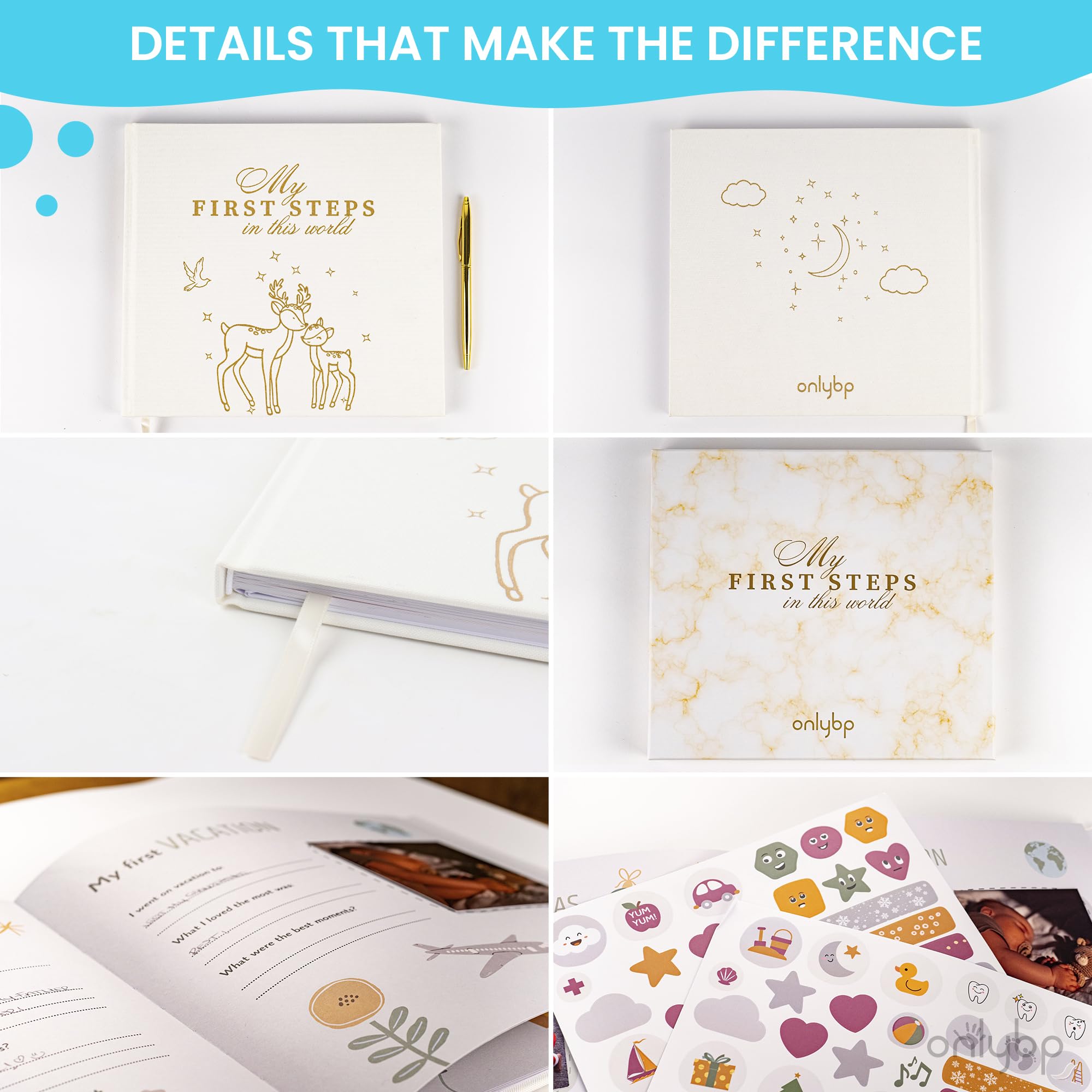 OnlyBP® Erinnerungsbuch für Baby Junge oder Mädchen, zeitloses erstes 5-jähriges Babybuch, ein Meilenstein-Buch, um jedes Ereignis von der Geburt bis zum Alter von 5 Jahren aufzuzeichnen,