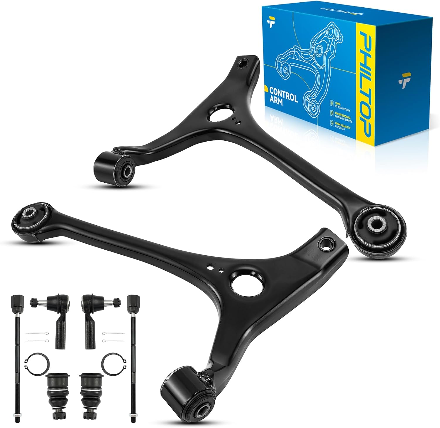 PHILTOP Front Lower Control Arms W/Ball Joint Tie Rod Sway Bar Link Fit for 1998-2007 Taurus, 1998-2005 Sable Suspension Kit, K80412 K80411 K8687 ES3349 EV398 8Pcs