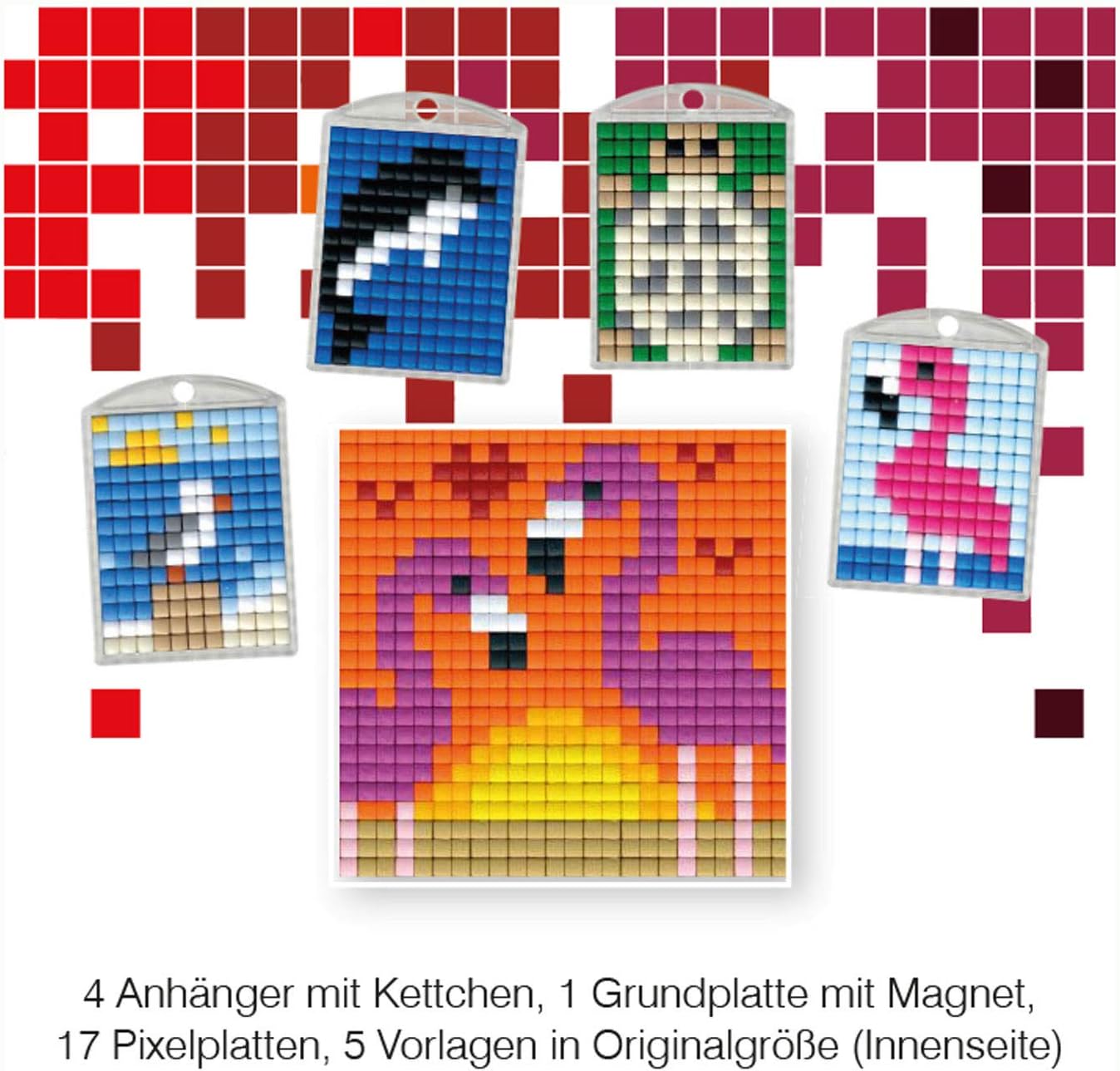 P90030-63501 - Pixel Fun Craft Set, 17 for 4 Lockets Key Ring for Children, Boys and Girls, Ideal as a Small Gift, Party Bag, for Children's Birthday Parties