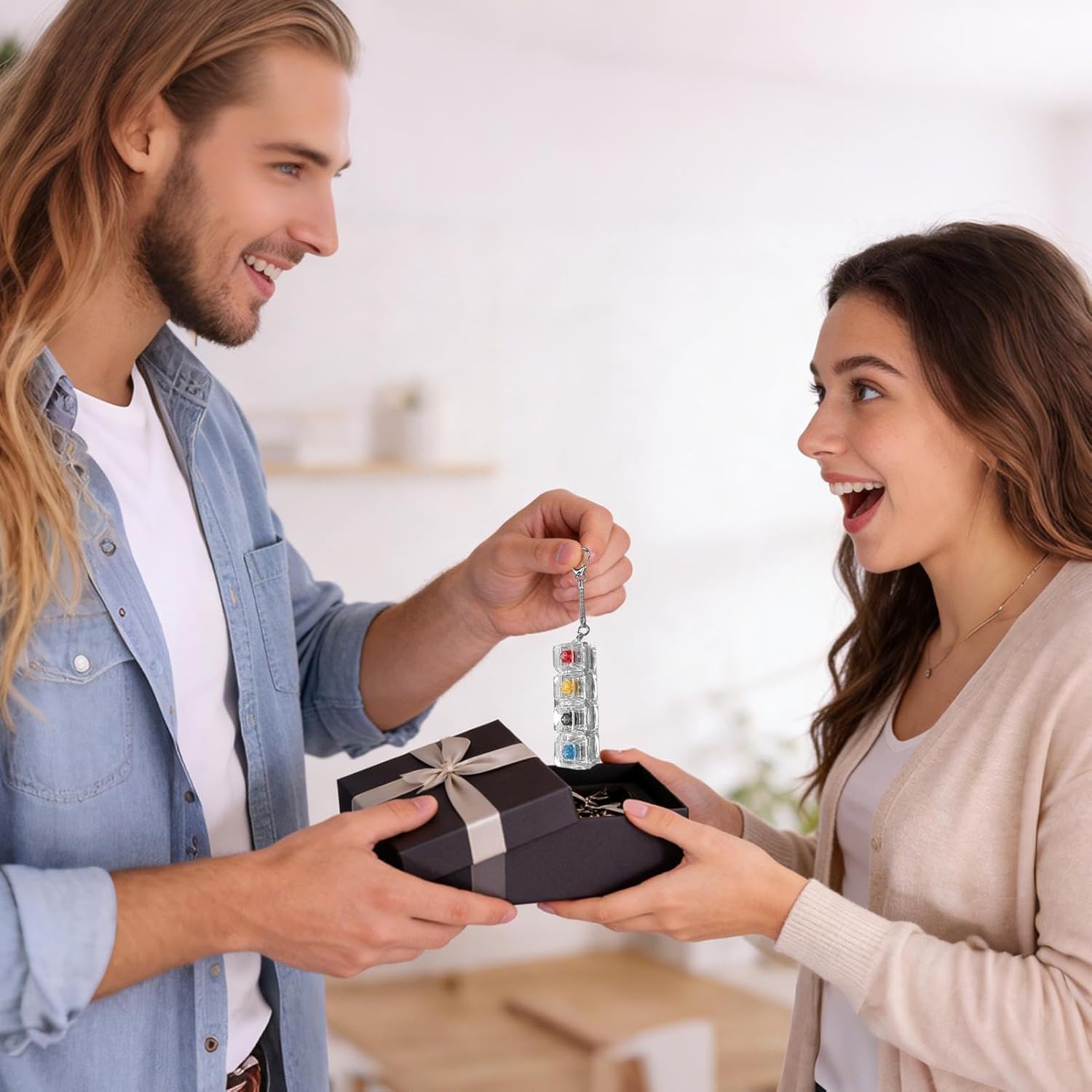 Light up Keyboard Fidget Toy | 4-Button Keyboard Clicker Fidget Keychain | Fun Colorful Finger Clicker Sensory Toys with LED Lights | Portable Press Button Keychain for Kids Adults