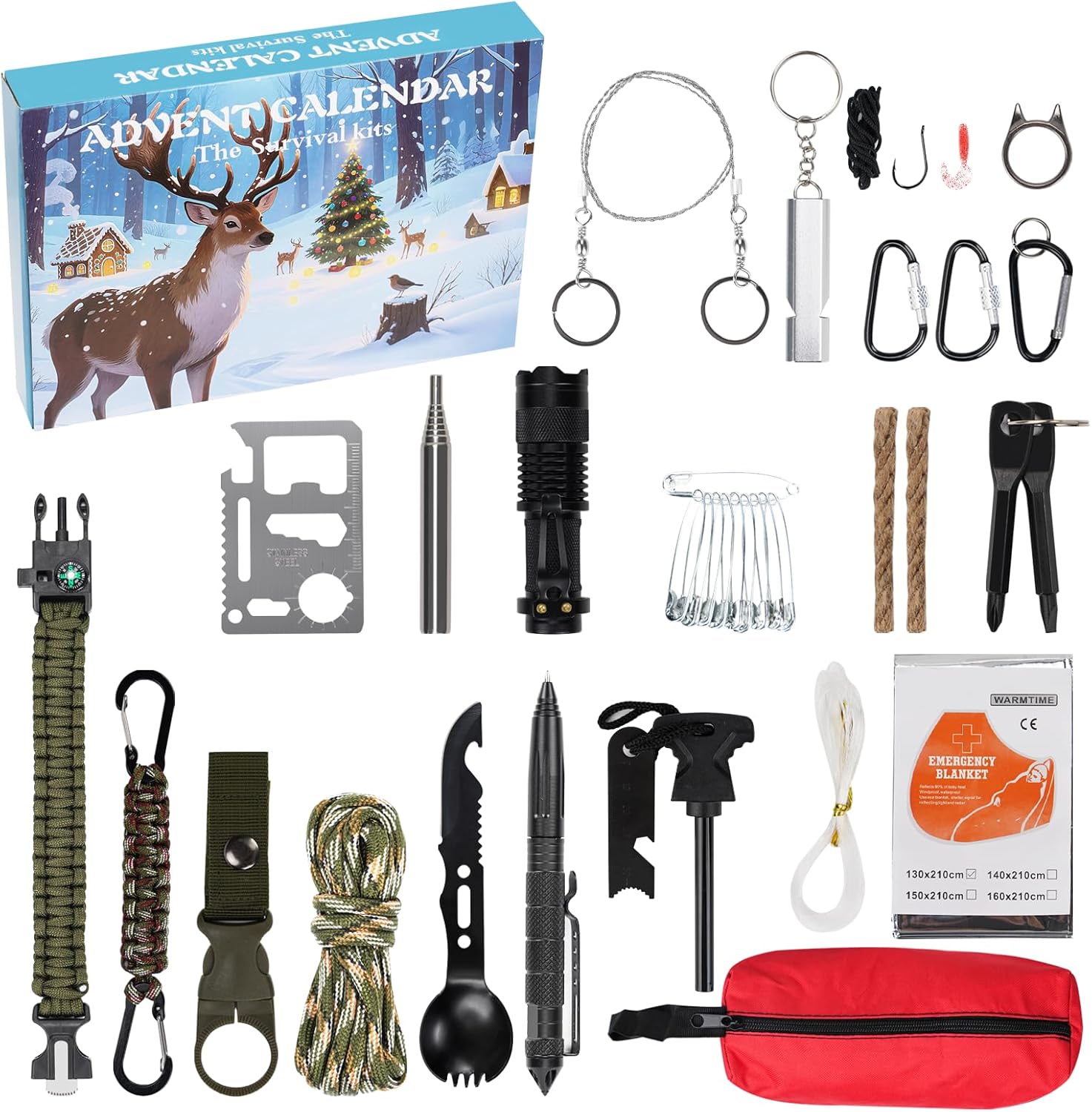 2025 New Survival Kit Advent Calendar Adults Men, Christmas Countdown Calendar with Gadgets for Camping, Fishing, Hunting, Outdoor Adventure Gifts for Father, Boyfriend or Friend