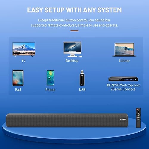 Miniatura 6 de BESTISAN Barra de sonido de TV, barra de sonido de 100 vatios para TV, barras de sonido inalámbricas con HDMI-ARC y BluetoothópticoAUXUSB. Altavoces