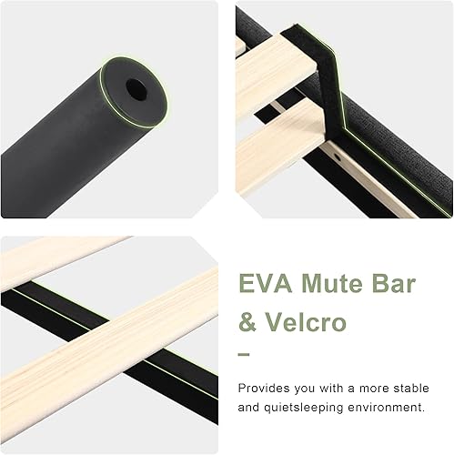 Miniatura 20 de Feonase Base de cama de tamaño matrimonial con cabecera tapizada con respaldo de ala, plataforma y soporte de listones de madera resistente, fácil