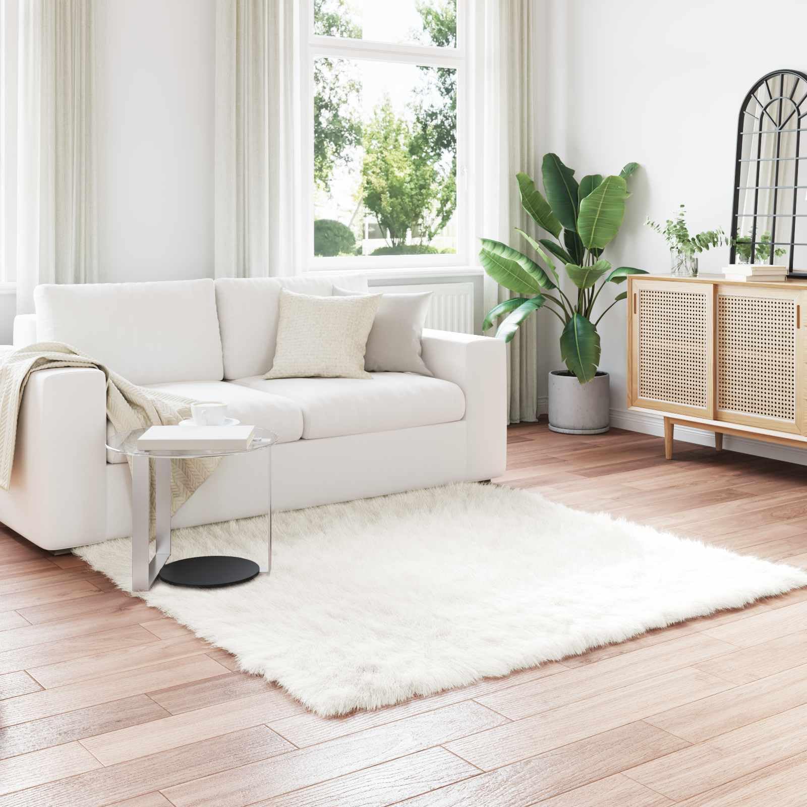 Tapis en fausse peau de mouton blanc 120x120 cm Tafalla pour salon
