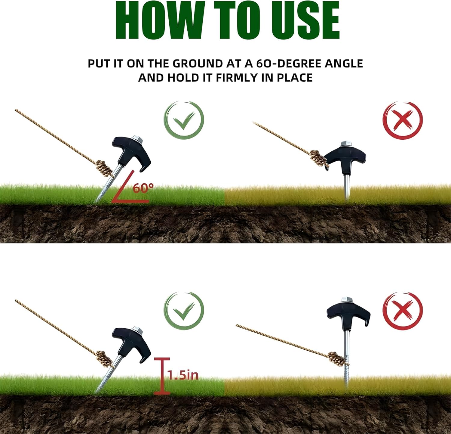 8” Screw in Tent Stakes,Drillable Tent Stakes Heavy Duty,Camping Tent Stake Screw with 13ft Rope, 13mm Hex Head Driver,Storage Bag for Outdoor,Camping,Dog Anchors (16, Black)