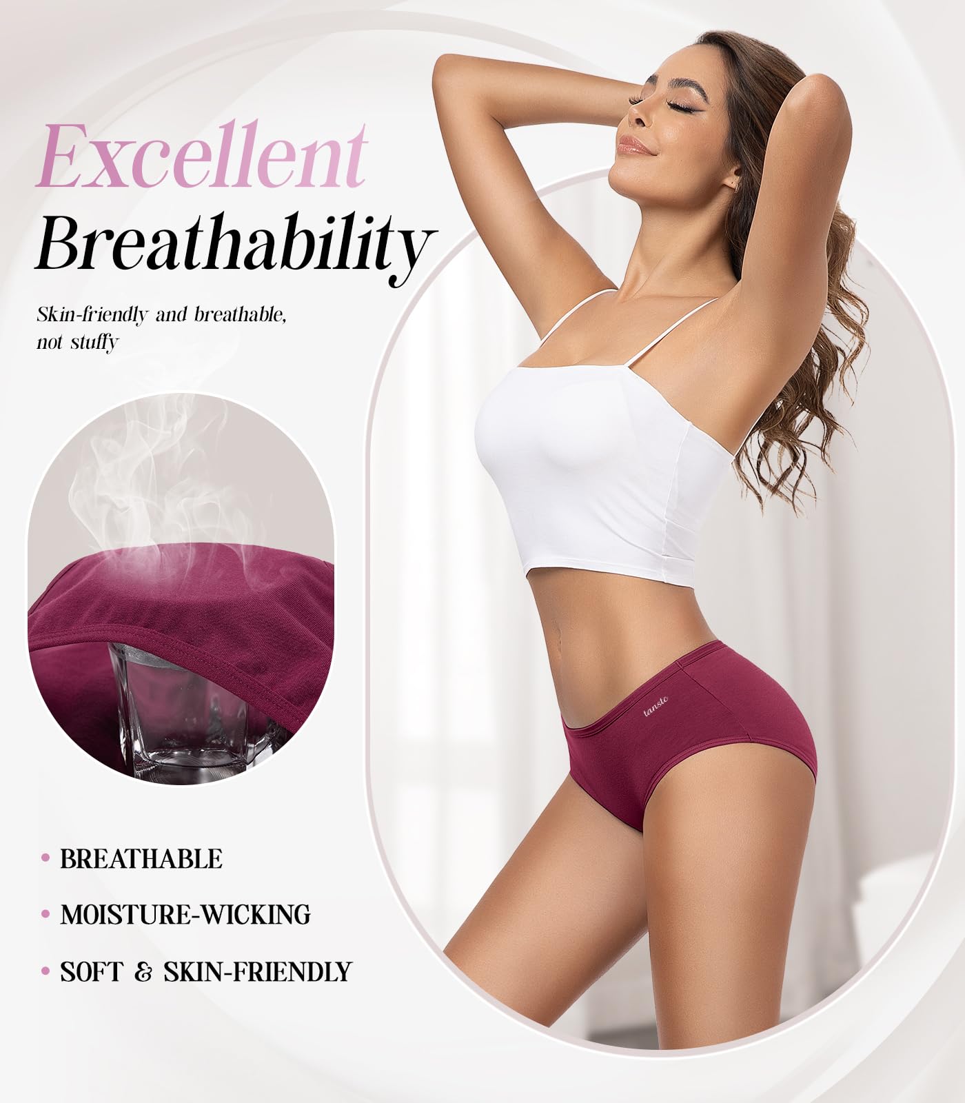 TANSTC Mutande Culotte Donna Cotone, Slip Donna in Cotone - Confezione da 6 Slip Hipster, Vita Bassa Ed Elasticizzati, Traspiranti