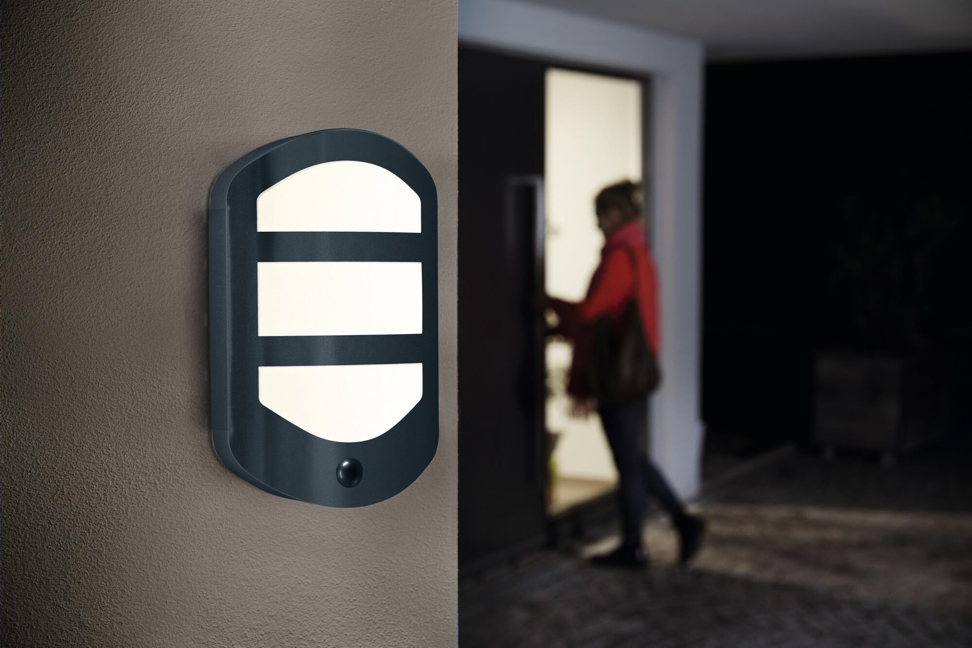 OSRAM ENDURA STYLE PLATE Wall Sensor, zewnętrzna lampa ścienna ciemnoszara, 12,5W, 630lm, 3000K, IP44, czujnik ruchu