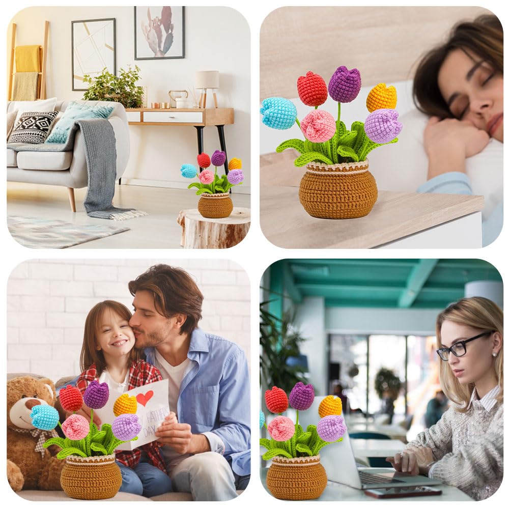 Mecmbj kit uncinetto principianti, Kit Tulipano all'uncinetto, Ornamento in vaso di fiori lavorato a maglia per donna, uncinetto per principianti per adulti con istruzioni video passo (Tulipani)