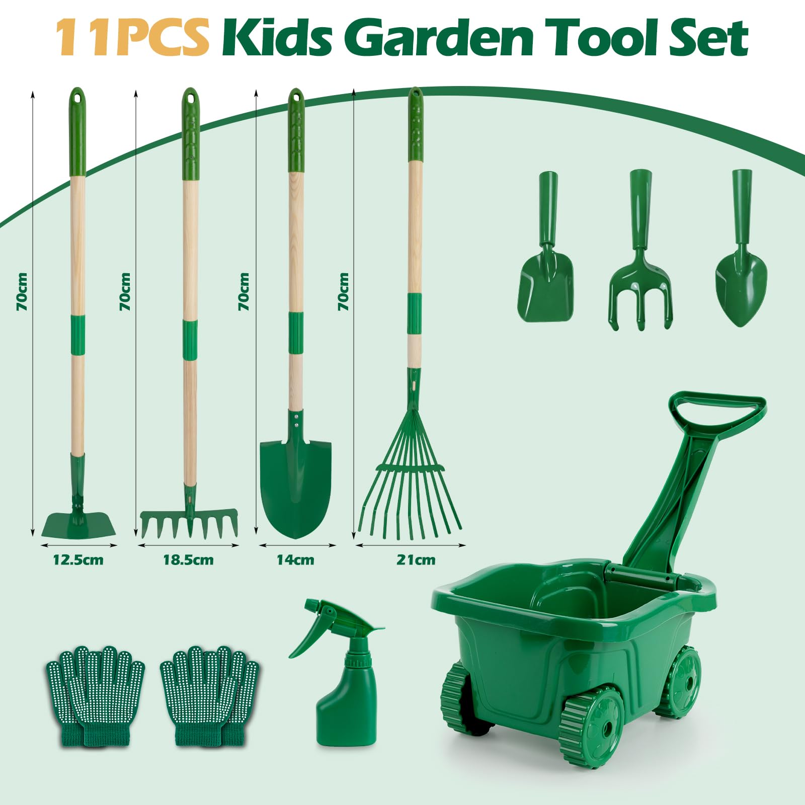 Carretilla Jardin para Niños - 11pcs Exterior Herramientas,3 Años