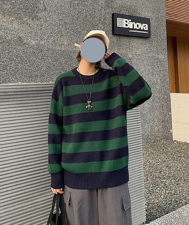 Image of Unisex Striped Sweater Gothic Pullovers Oversized Knitted Jumpers Alt Emo Sweatshirts Harajuku Streetwear Grunge Clothes