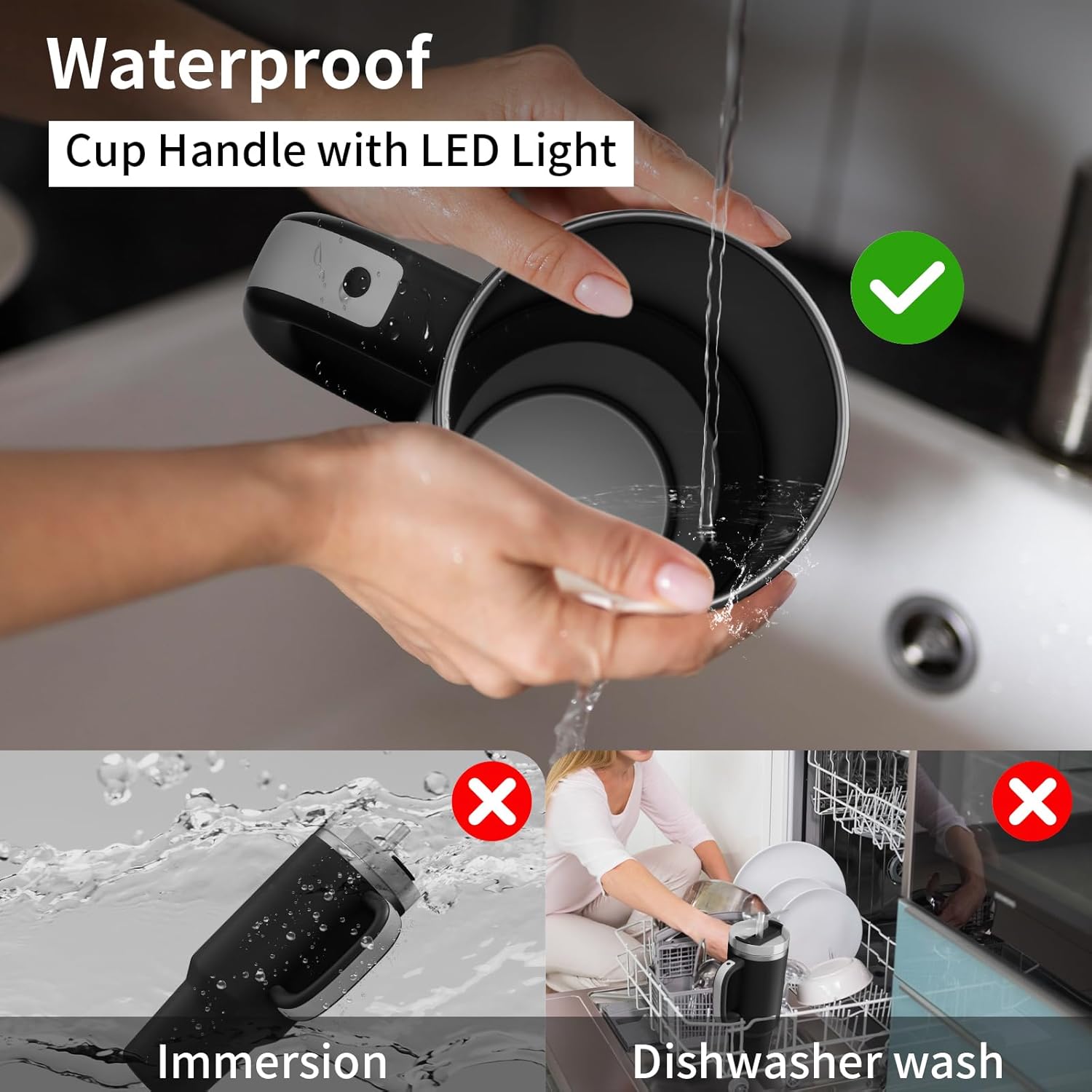 6 Colors LED Light-Up Tumbler Handle for Stanley 40oz/30oz, Comfortable Water Bottle Handle for Stanley Tumbler-Compatible with 40oz Stanley Cup Accessories, Use for Outdoor, Christmas Party (Black) - Image 6