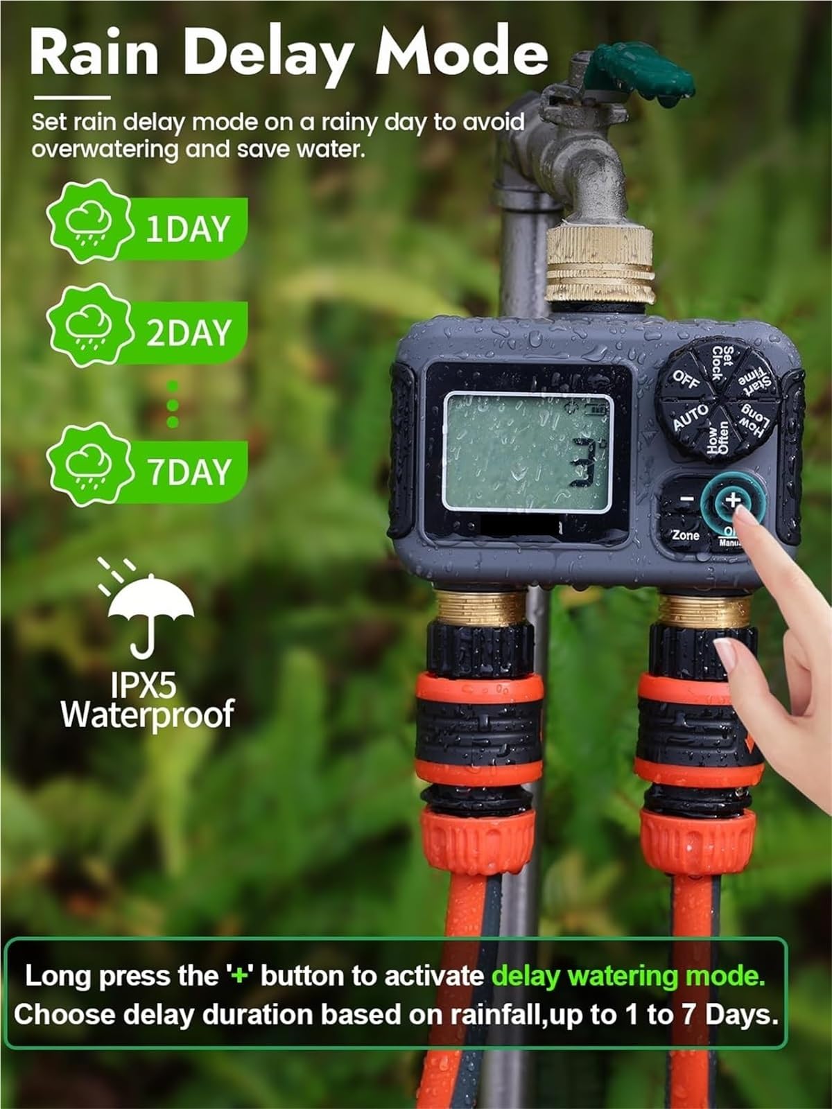 Di irrigazione intelligente con doppia uscita, timer automatico for l'irrigazione, rubinetto, programmatore for tubo flessibile for giardino e esterni