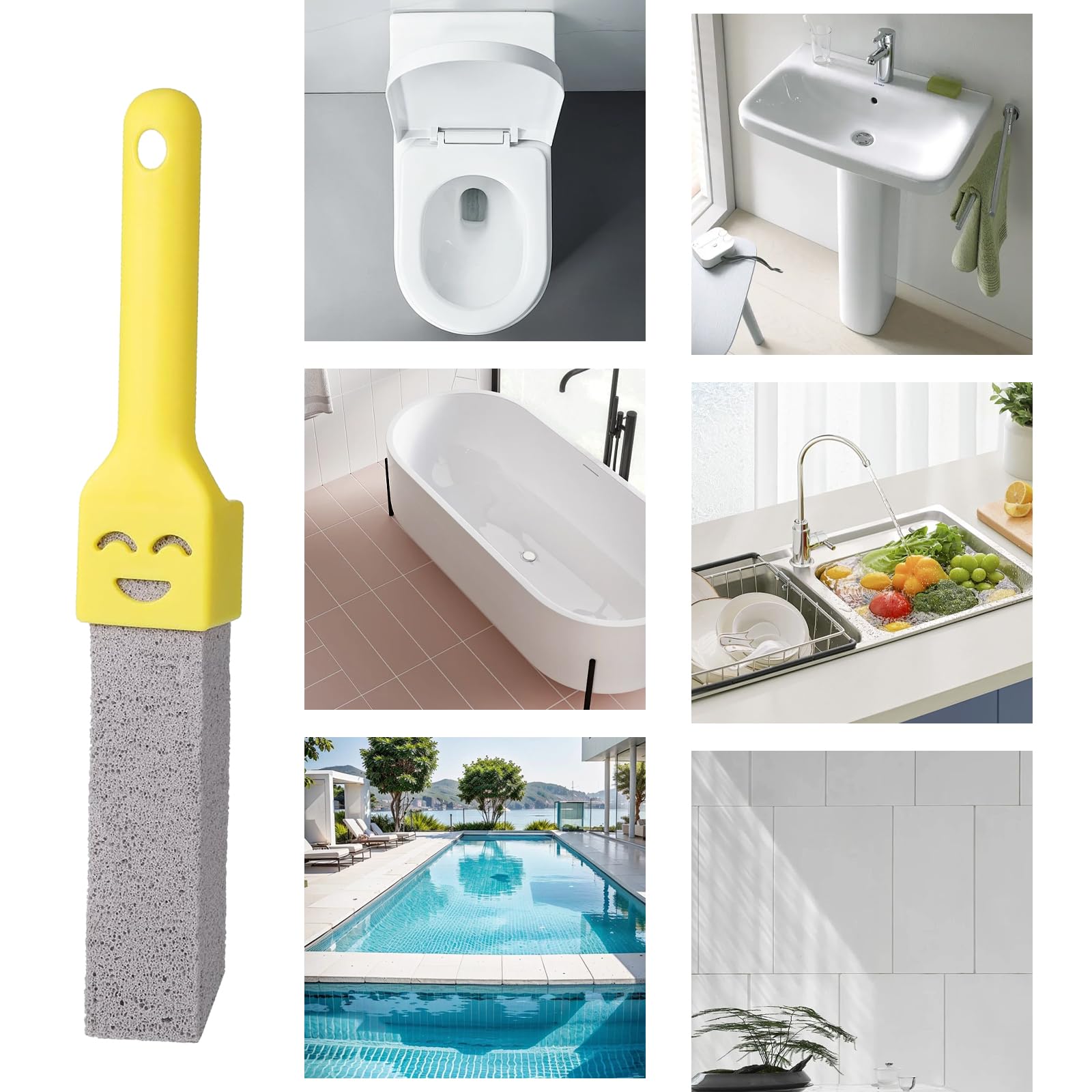 Xmart 6 pezzi Cleaning Block WC pietra pomice detergente per WC con 2 manici, 2 ganci Pumice Stone Toilet Cleaner WCper bagno toilette cucina piscine macchie profonde