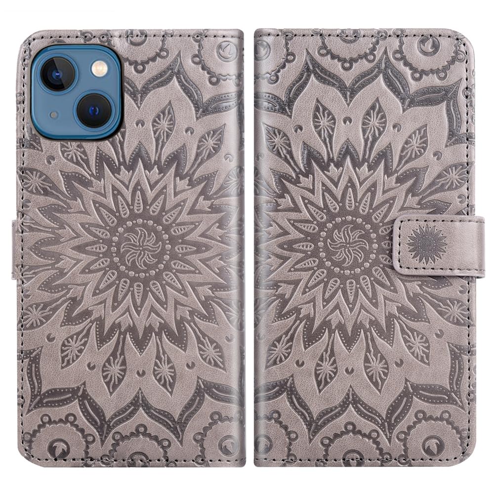 Auotu PU Leather with camera lens protection Wallet Pouch Flip Case Cover With Stand Card Slot Design For Blackview Shark 8 Smartphone (Gray With Flower Pattern) - Image 4