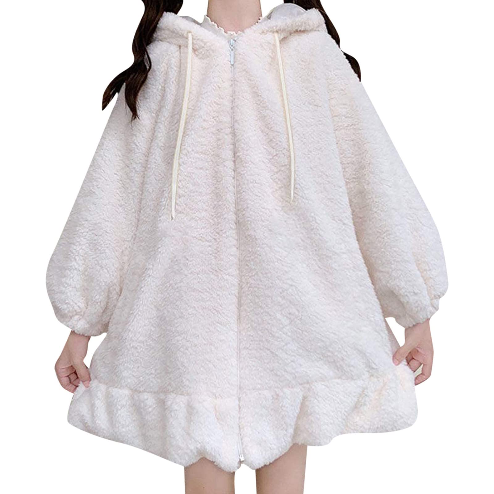Hasenpullover mit Ohren, niedlich, mit Hasenohren, Kapuze, Ohren, Schwanz, durchgehender Reißverschluss, Baumwoll-Kapuzenpullover für Damen, Tier, Hasenohren, Hasenohren, Kapuzenpullover, niedlicher