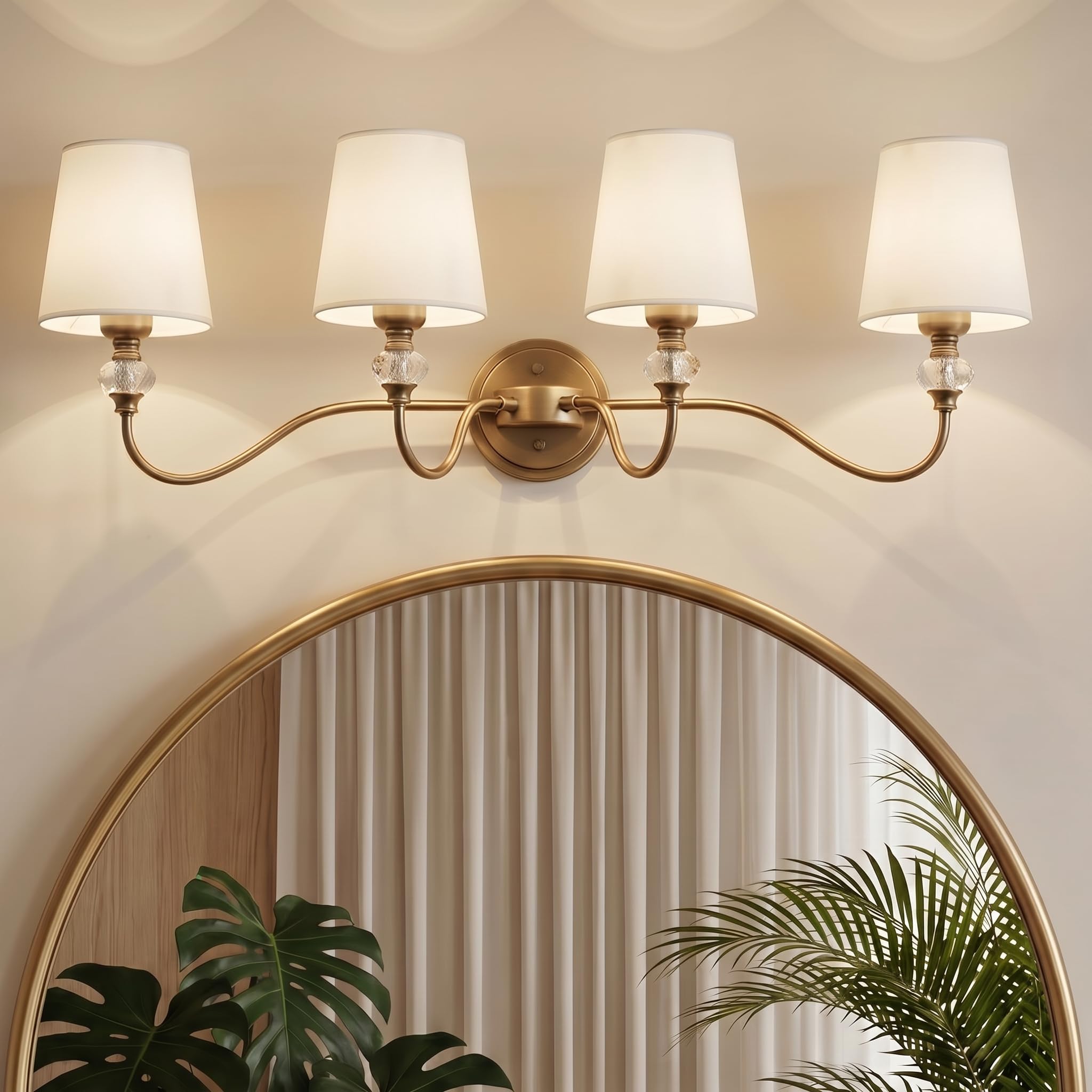Photo 1 of Pimteip 4-Light Vanity Light, Brass Fabric & Crystal