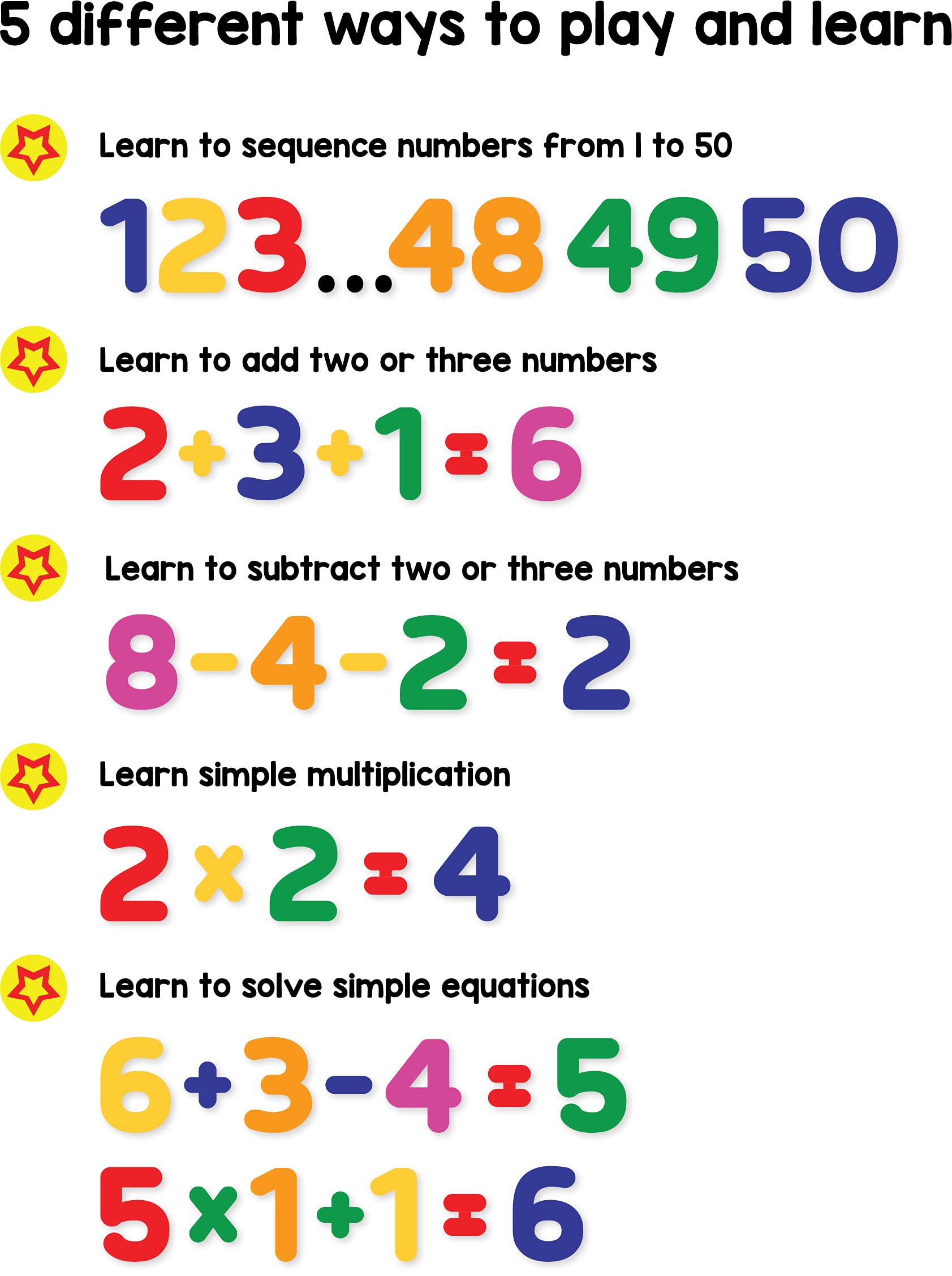 Play Poco 1 to 50 Numbers Magnet Set - with 90 Number Magnets and Magnetic Board - Child Safe Foam Numbers with Full Magnet Back - Perfect Learning Set for 3, 4, 5 Year Old Boys and Girls - Image 5 thumbnail