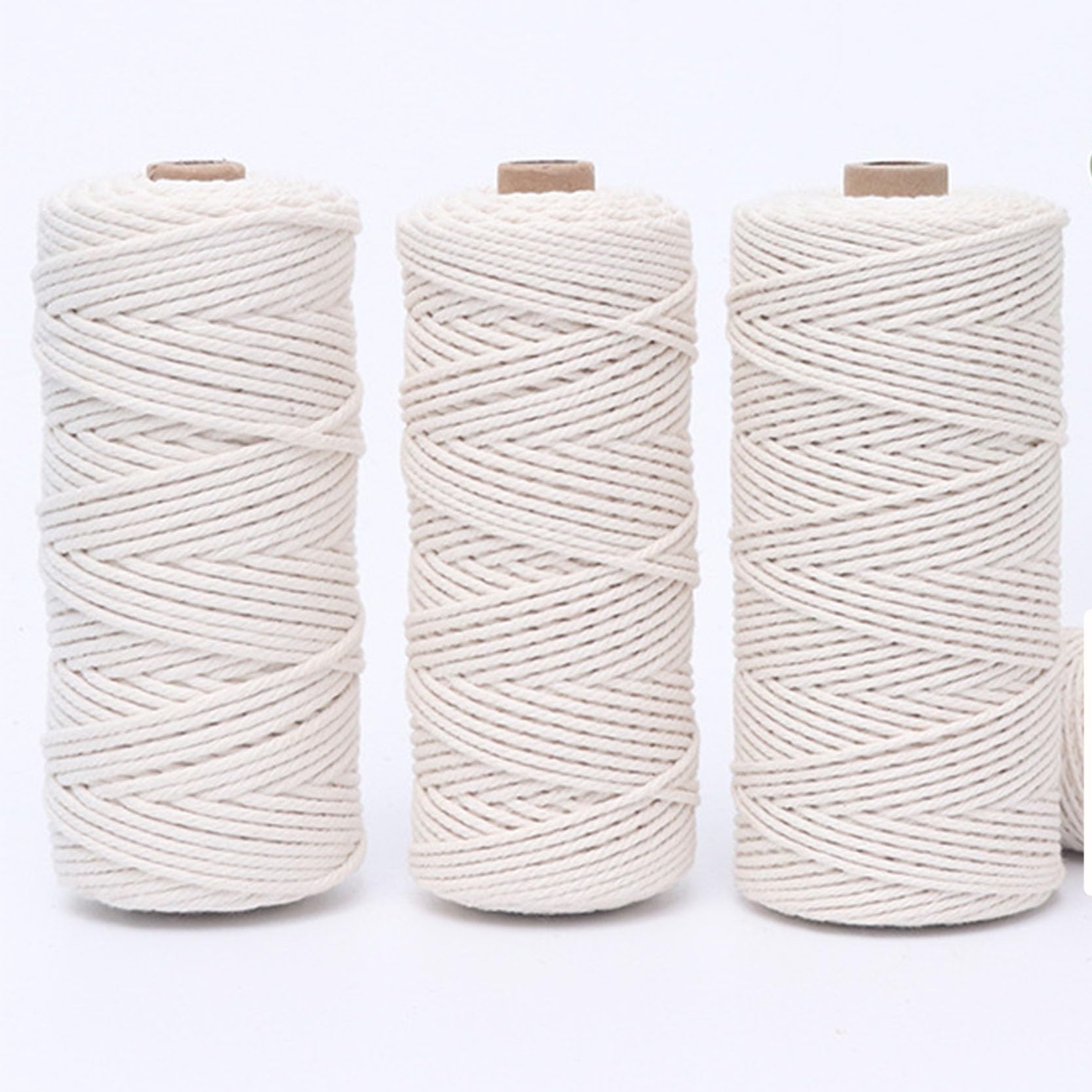 3 Rollen Makramee-Kordel 3 mm/4/5/6 mm x 300 m, natürliches Makramee-Seil, Baumwollschnur, 4 Stränge, gedrehtes, weiches Terrassenseil zum Aufhängen an der Wand, Heimwerken,Beige-5 mm