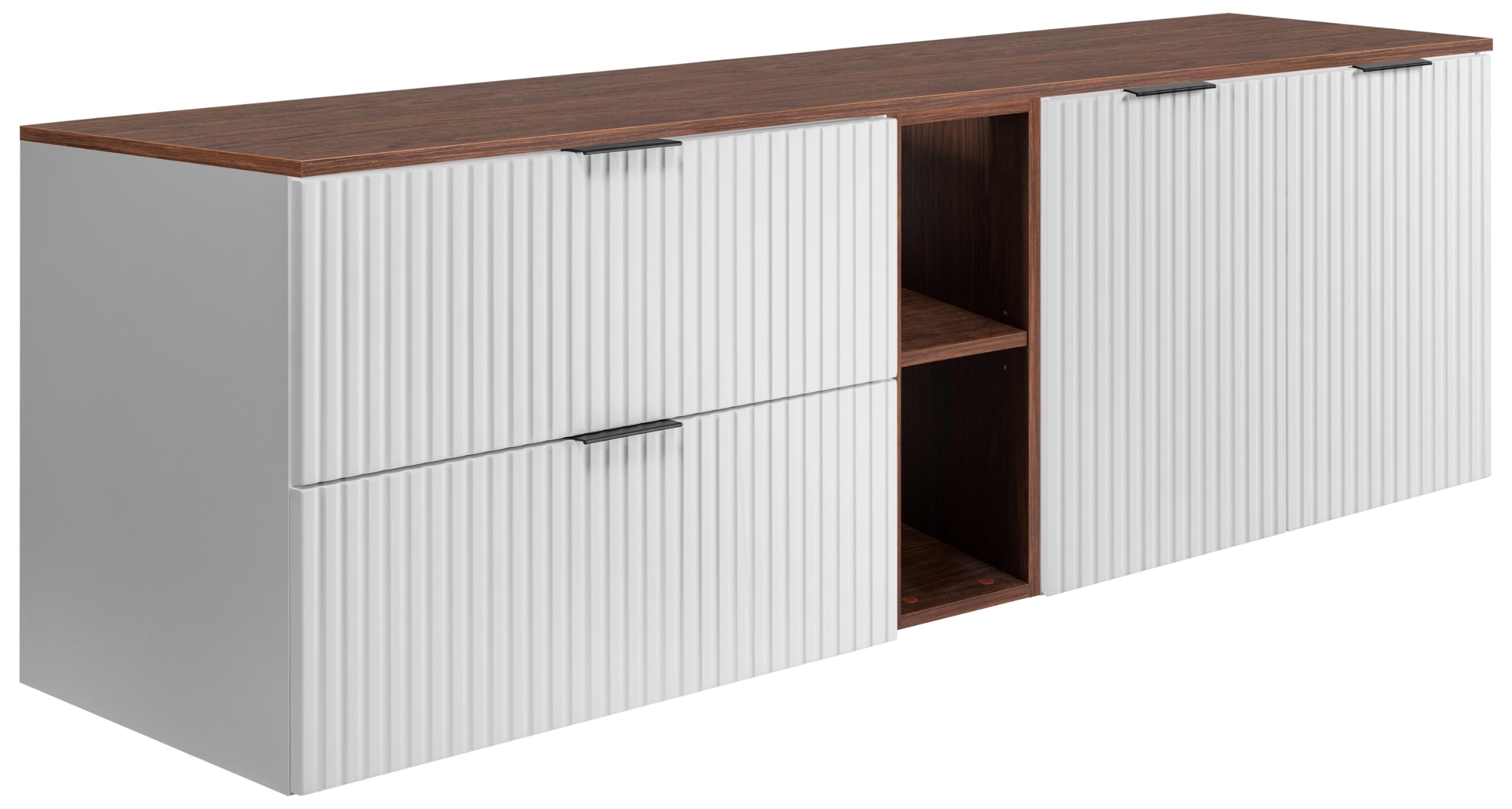 Mobile da bagno sospeso con top, Bianco / Noce, 180 x 58,6 x 46 cm
