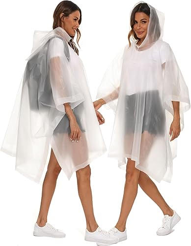 Miniatura 3 de Paquete de 2 ponchos de lluvia para adultos, reutilizables, impermeables, de supervivencia, emergencia, resistente, con capucha con cordón