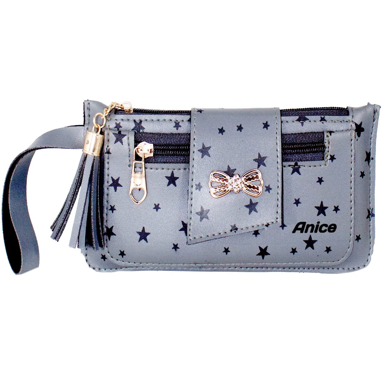 Women's Large Capacity PU Clutch Wallet Card Phone Holder Organizer Ladies Purse with Wrist Strap Pack of 1 (Grey)-image-7