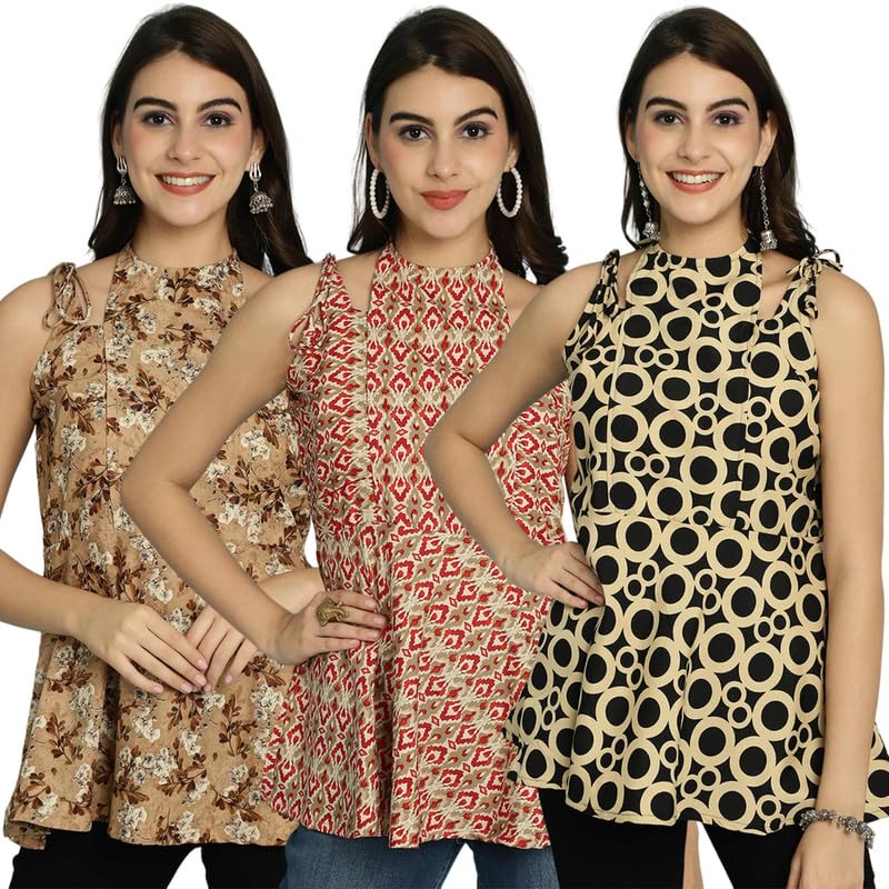 Image of Pinkmint Halter Neck with Tie Back Short Combo Tops for Women ll Fancy Regular Fir Tops ll Casual Wear (Pack of 3)