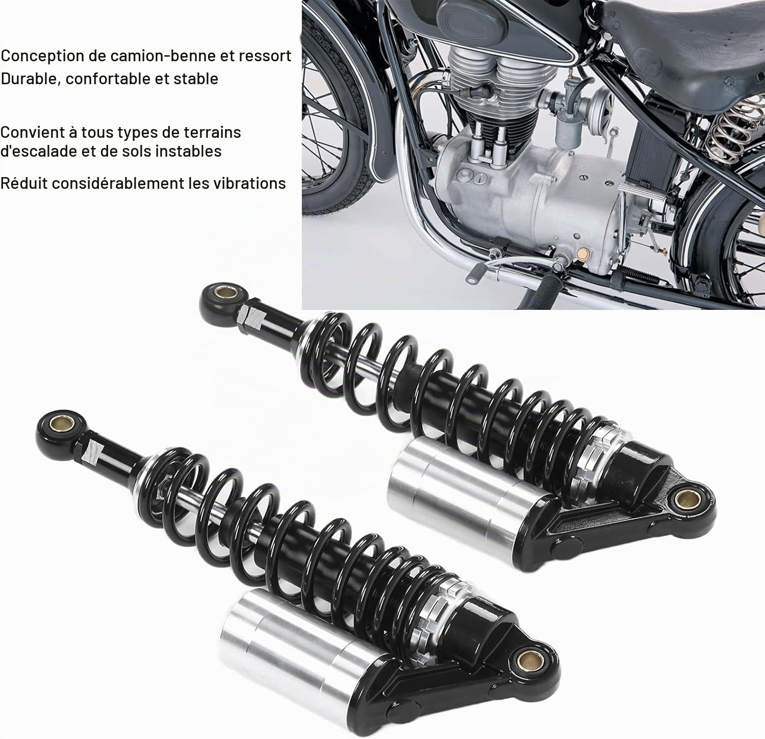 Aramox Amortisseur de Moto Arrière Universel, 340mm, Paire de Suspension à Ressort pour ATV SUV, Alliage d'Aluminium, Noir et Argent