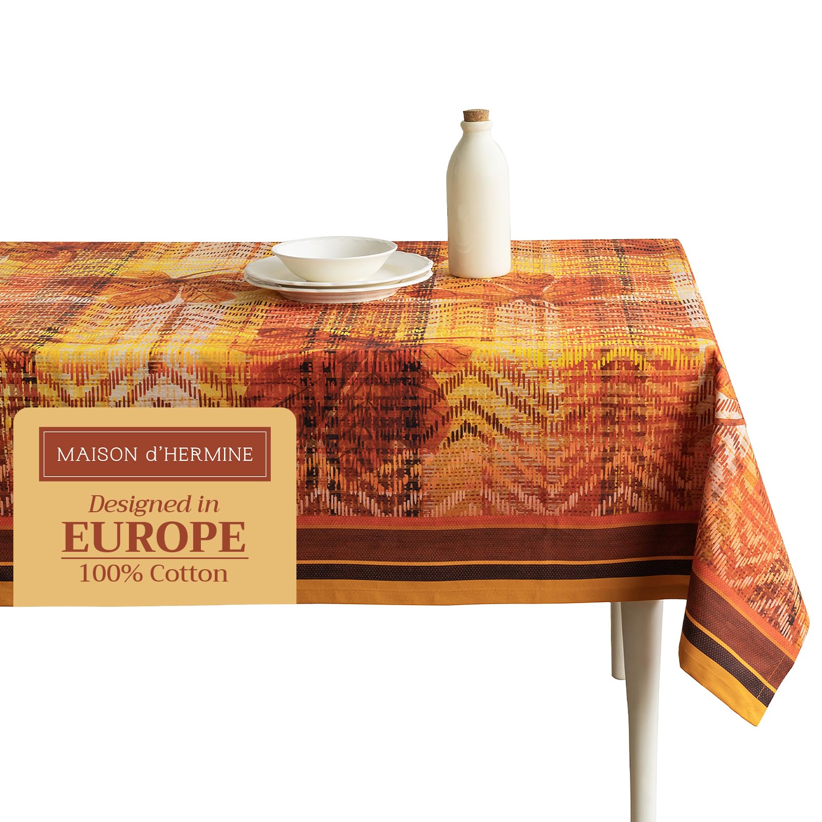 Maison D' Hermine 090 - Thanksgiving Tartan Table Cloth Rectangle Table 100% Cotton 180 Cm X 140 Cm Tablecloth Reusable Everyday Use For Christmas Decorations Dining Farmhouse Home Party Festive (Thanksgiving Tartan)