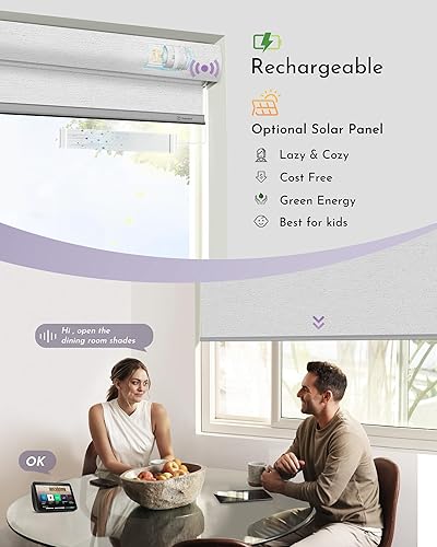 Miniatura 3 de Graywind Persianas enrollables opacas inteligentes compatibles con Alexa Google, tela texturizada brillante, persianas motorizadas recargables,