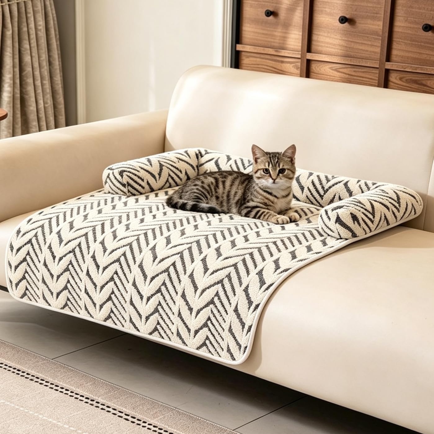 Tappetino per Cani e Gatti, Coperta Anti-Scivolo con Bordo Rialzato, Proteggi Divano per Mobili, Lavabile in Lavatrice, Cuscino spesso in Peluche,Per Razze Piccole e Medie，Grau：M-35.4x31.5x5.9