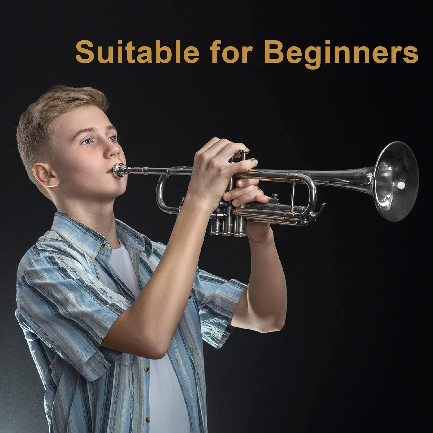 Ktaxon Bb Standard Trumpet for Beginners,Trumpet for Student with Hard Case,7C Mouthpiece,Cleaning Cloth,Gloves,Brass Instruments for Kids and Adults(Silver)