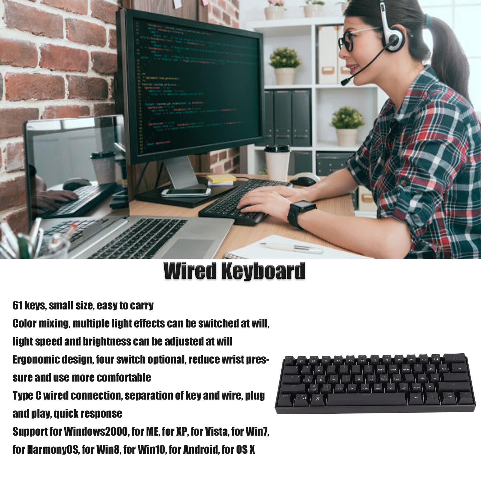 Cocoarm Clavier Mécanique 61 Touches, Filaire Type C, Rétroéclairage