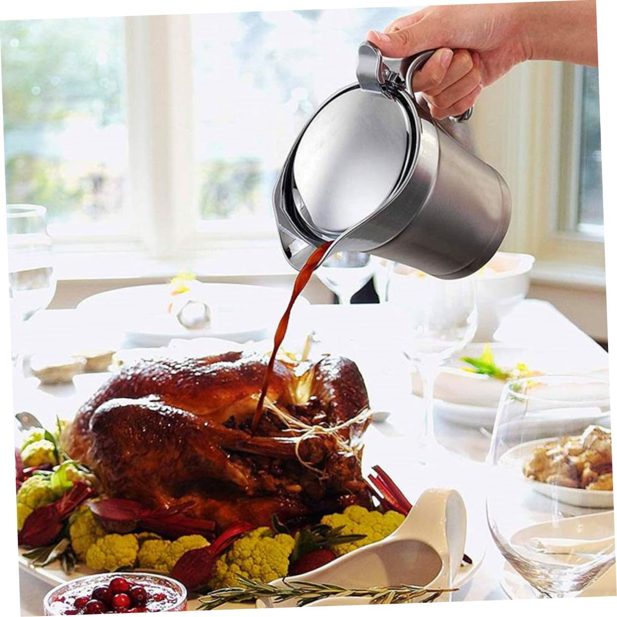 Zerodeko Pot à Sauce Inox 304 Double Paroi 450 Ml Couvercle en Acier Inoxydable Distributeur Isolant pour Restaurant la Cuisine Maison