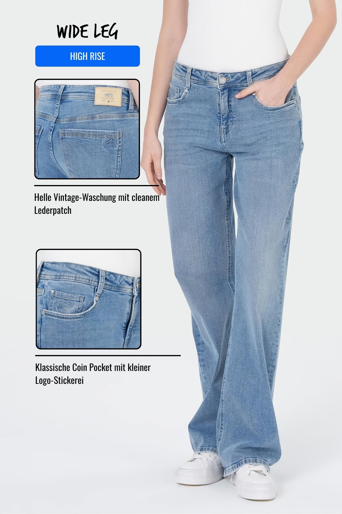 Miracle of Denim M.O.D Nicola Wide Leg Hose – Weitausgestellte Damen Jeans, Stretch Denim, Flared Jeans