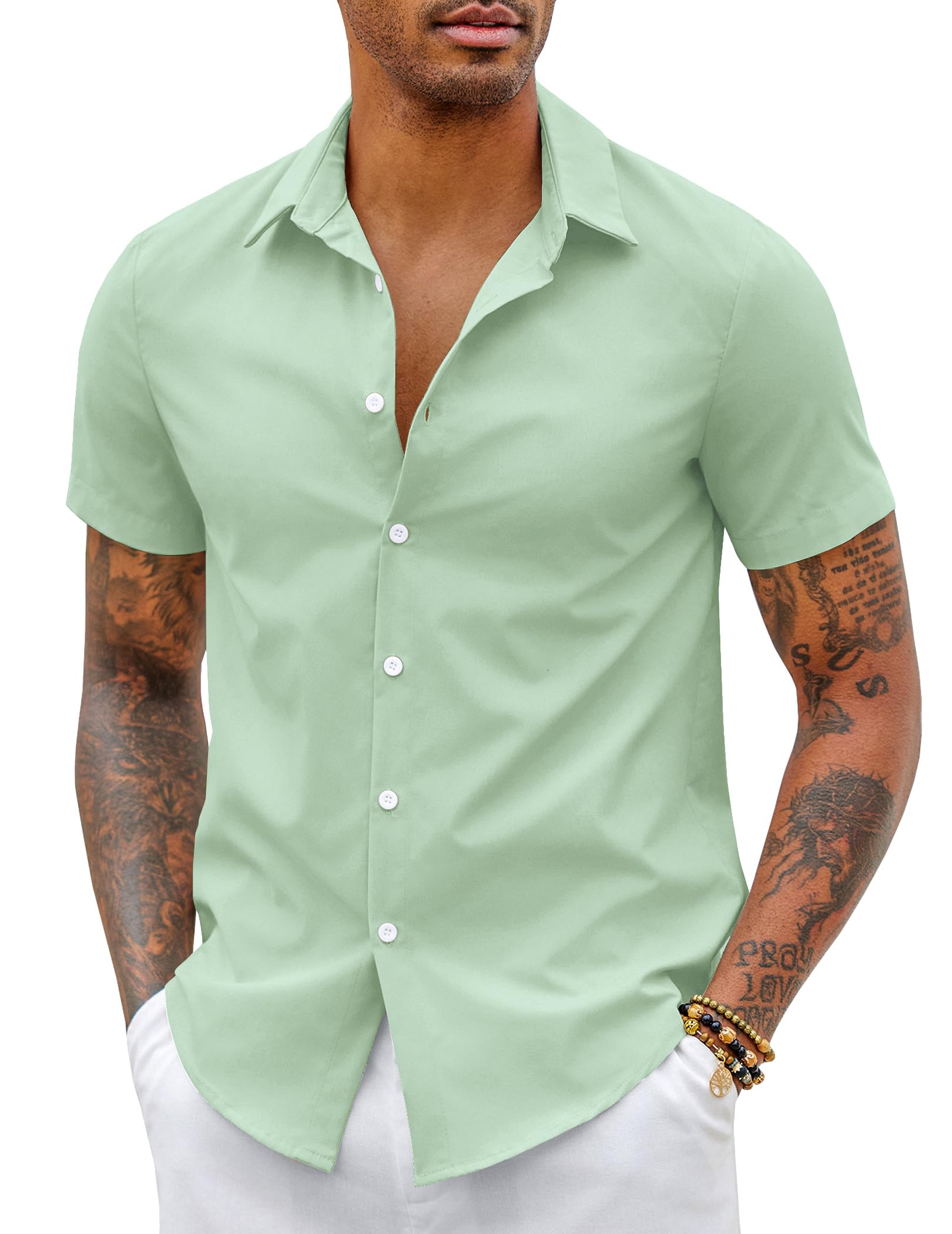COOFANDY Men's Shirt Short Sleeve Elastic Slim Fit Casual Shirt Easy Iron Business Shirt Summer Men's Shirt Short Sleeve Shirt Plain Basic Shirt for Men
