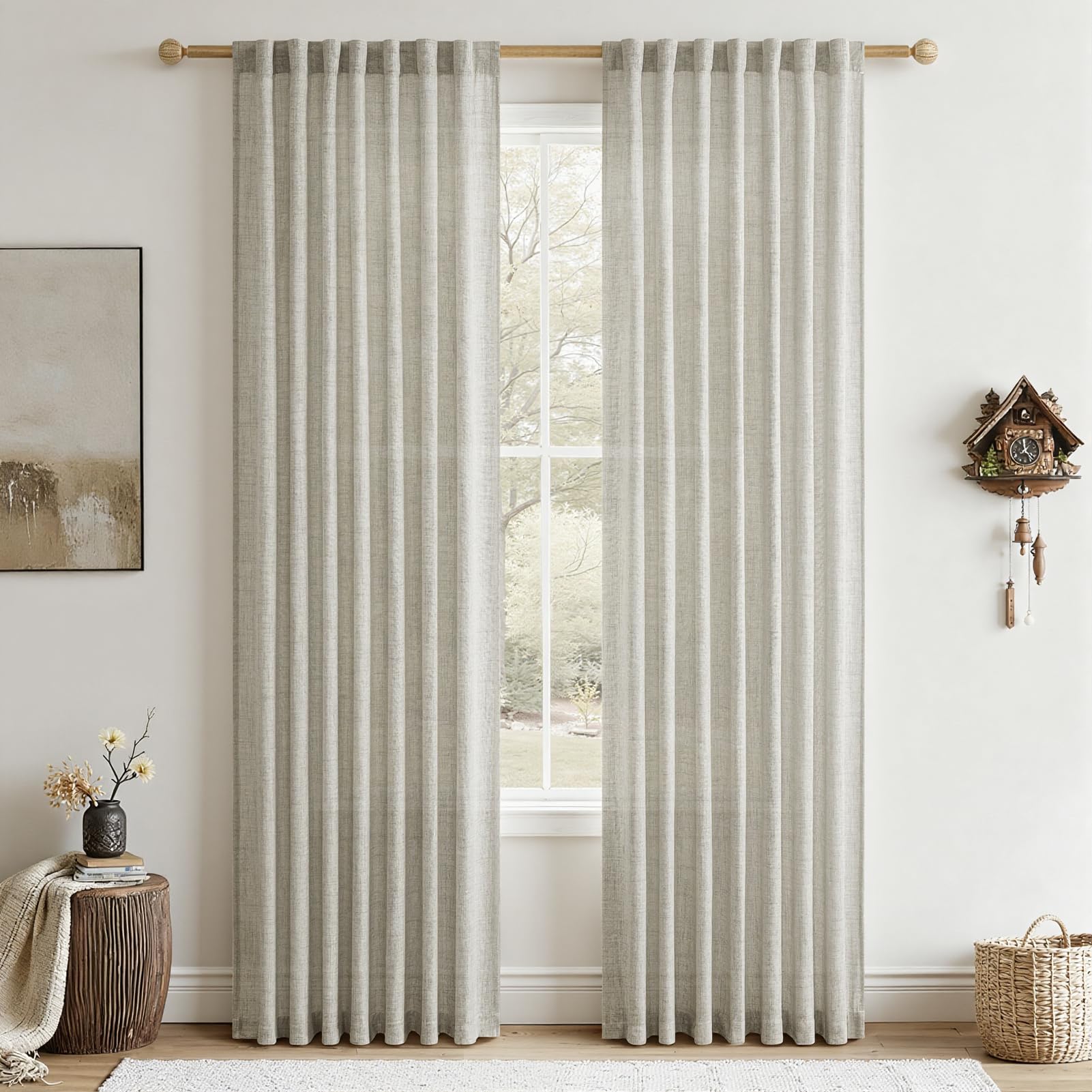 CUTEWIND Gardinen Leinenoptik Vorhang mit Kräuselband Halbtransparent Vorhänge Wohnzimmer Schlafzimmer Kinderzimmer Modern
