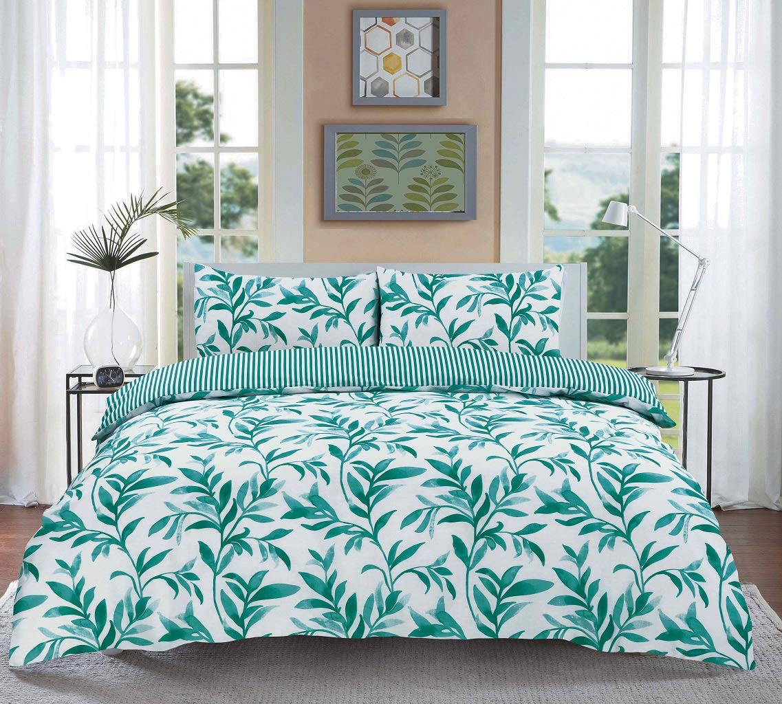 HOME ACE Ellie Teal Printed Single Duvet Cover Set - Easy Care Poly Cotton Single Quilt Cover Bedding Set - 135CM x 200CM with 1 Pillowcase 50CM x 75CM