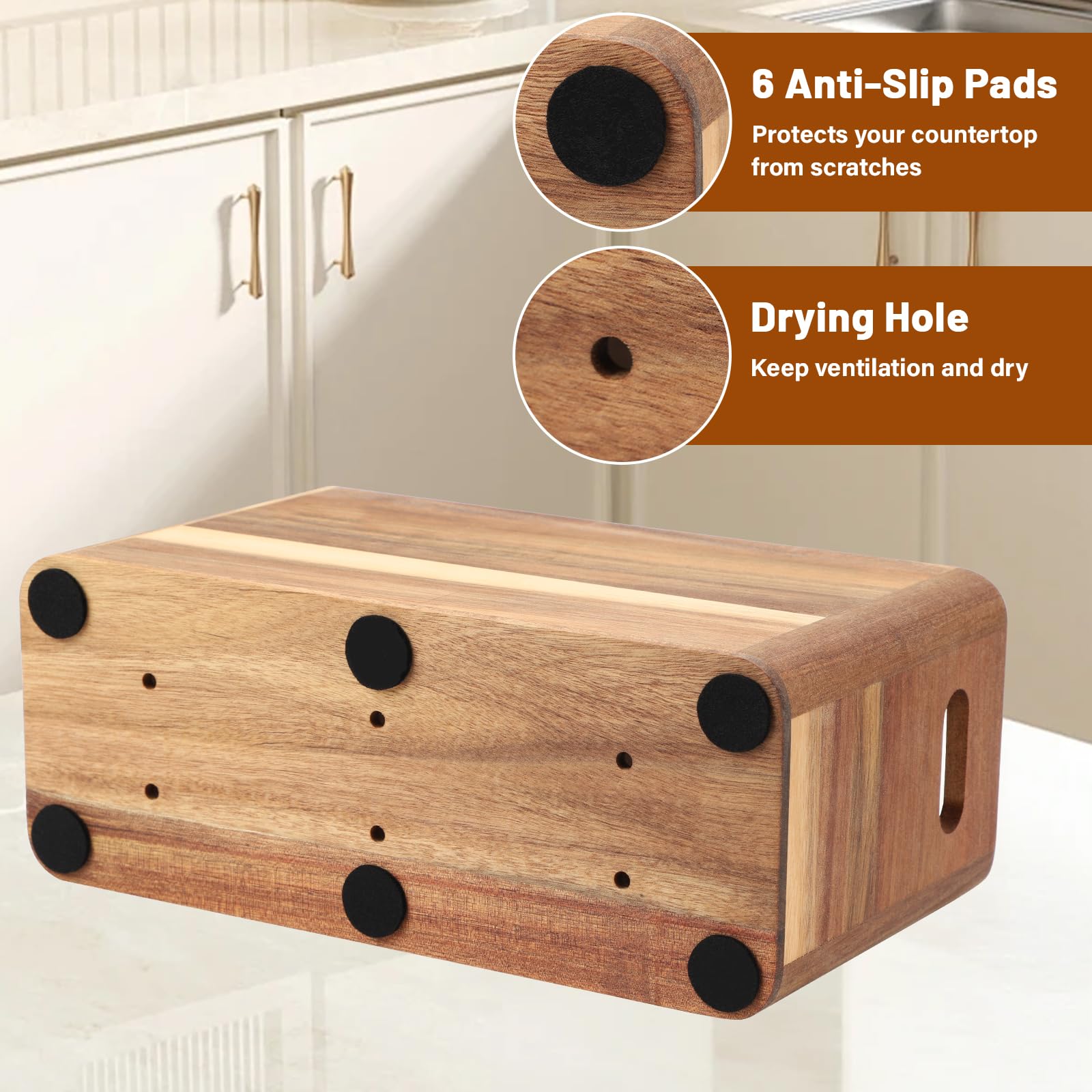 Bote para Utensilios de Cocina Madera, Portarcubiertos de Madera con 3 Compartimentos Recipiente para Utensilios de Cocina para Cucharas, Horquillas, Cuchillos y Almacenamiento de Utensilios