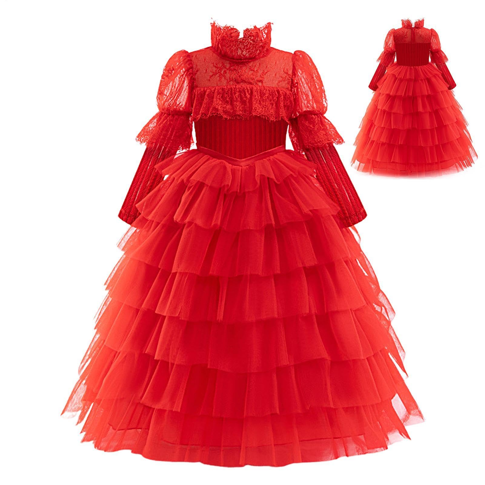 Genérico Vestido Disfraz de Novia Fantasma Novia fantasma encaje rojo ropa