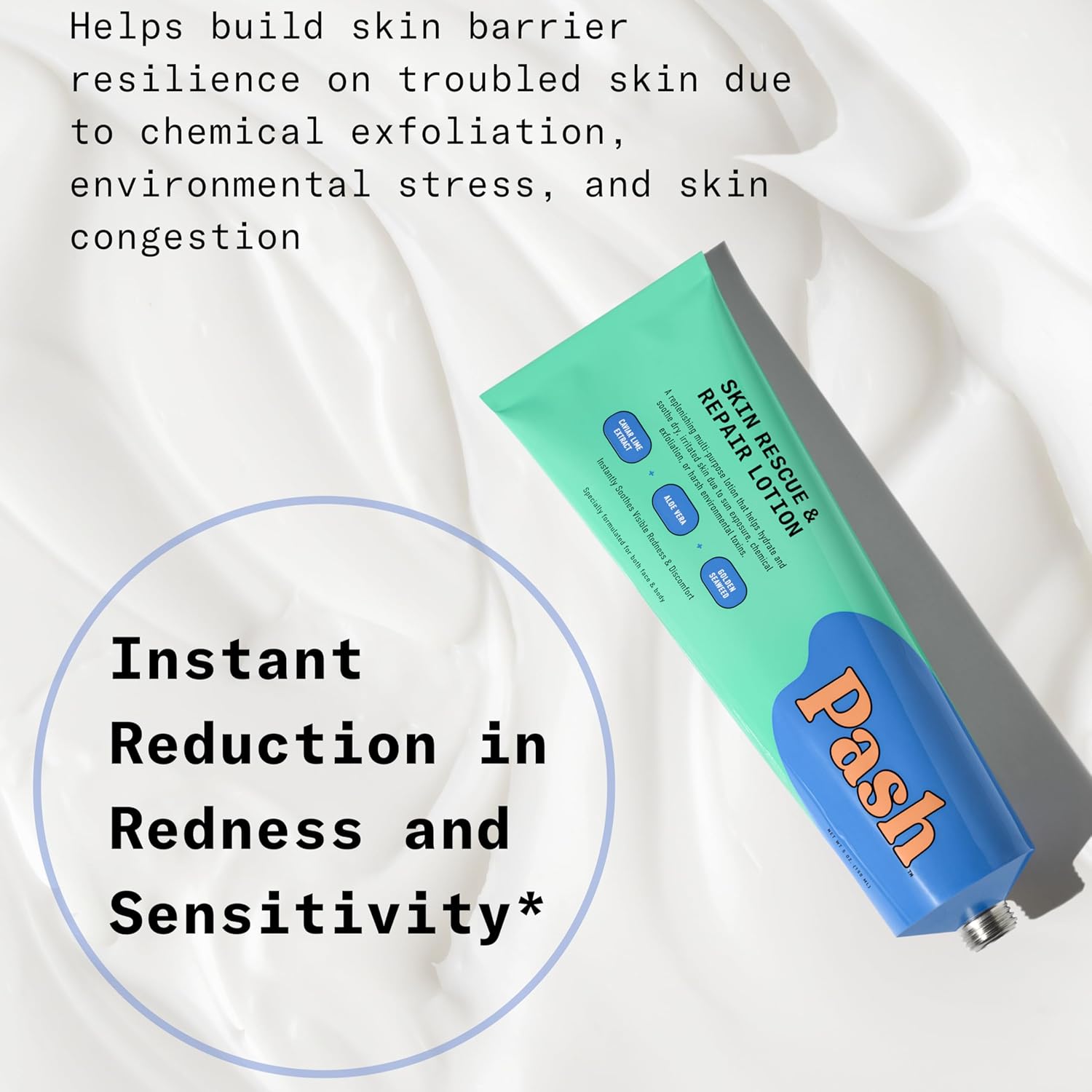 Pash Skin Barrier Rescue & Repair Daily Moisturizer, Fragrance-Free, Face & Body Lotion, Sensitive Skin, with Aloe Vera, Golden Seaweed & Caviar Lime Extract | Instantly Soothes Dry and Irritated Skin