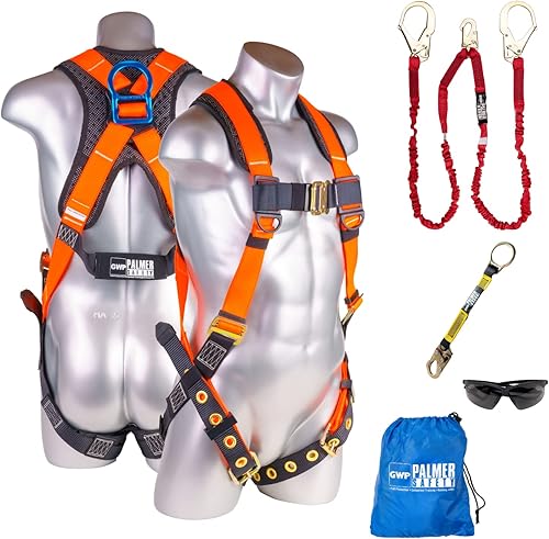 Palmer Safety Kit de arnés de seguridad de protección contra caídas I arnés de construcción + varios cordones + extensor de anillo en D